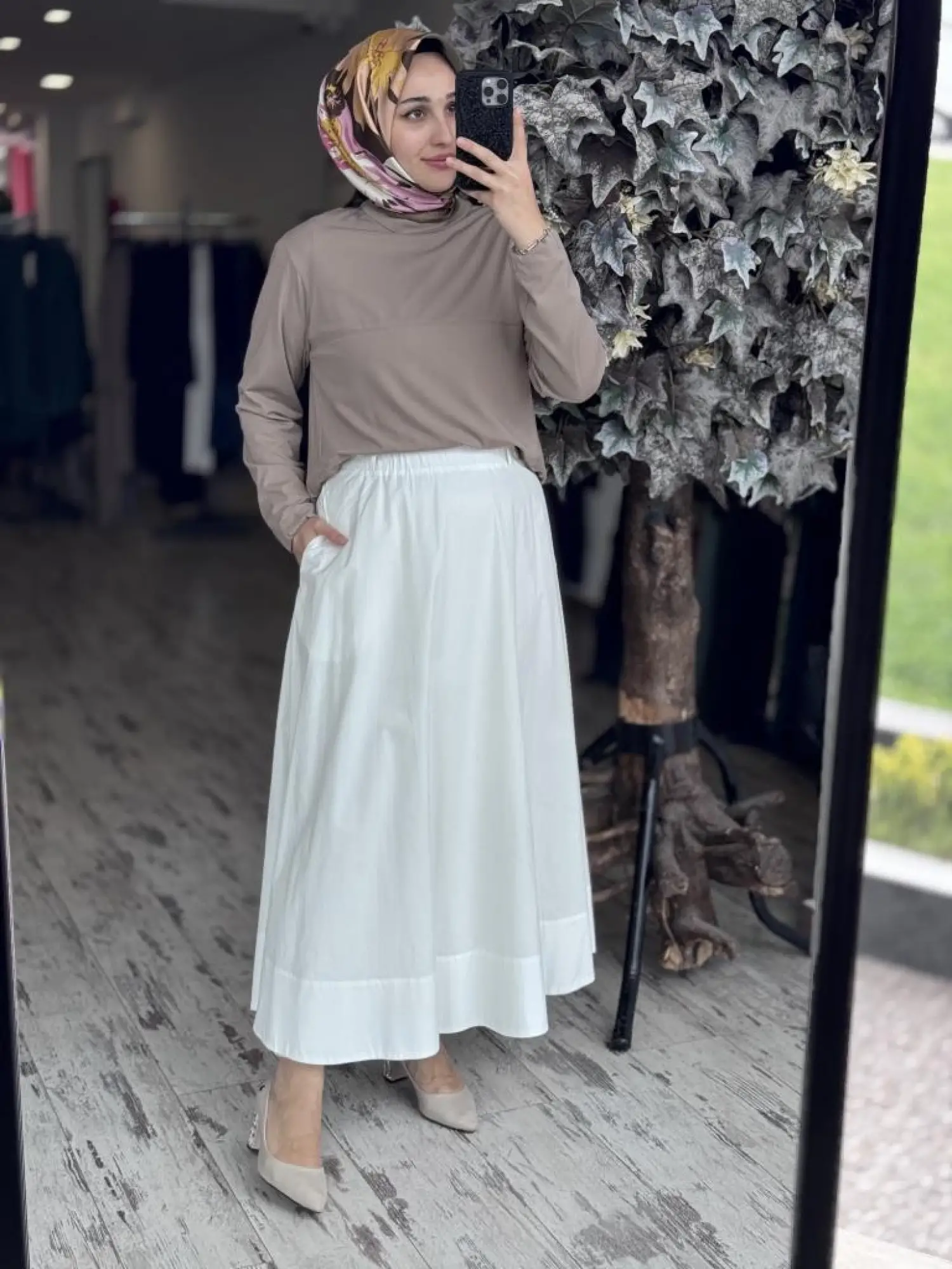 QooQ Store Sar Poplin Cepli Kloş Etek 25SS537