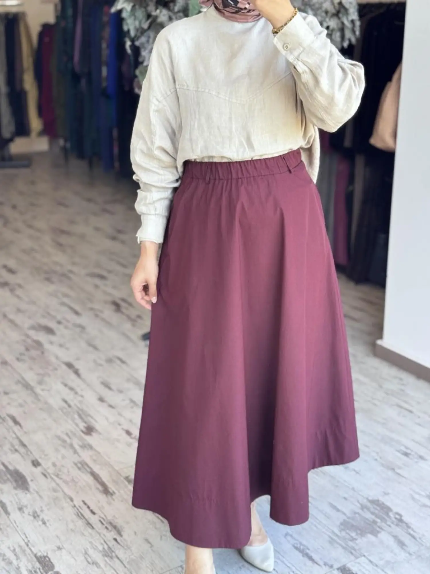 QooQ Store Sar Poplin Cepli Kloş Etek 25SS537