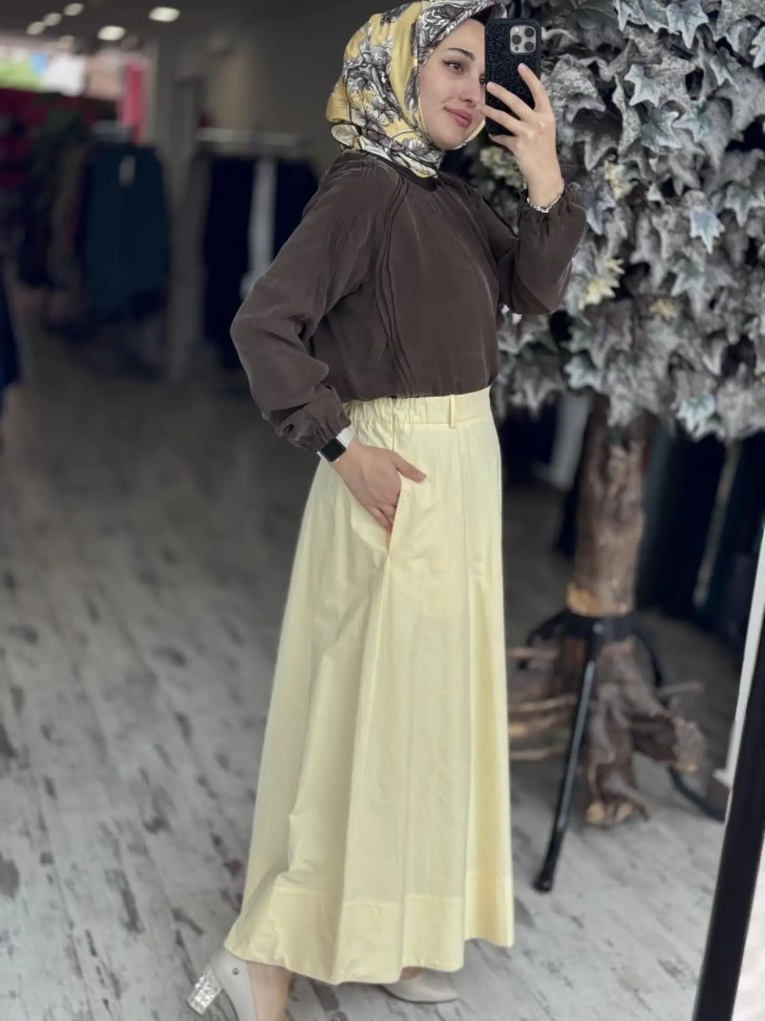 QooQ Store Sar Poplin Cepli Kloş Etek 25SS537