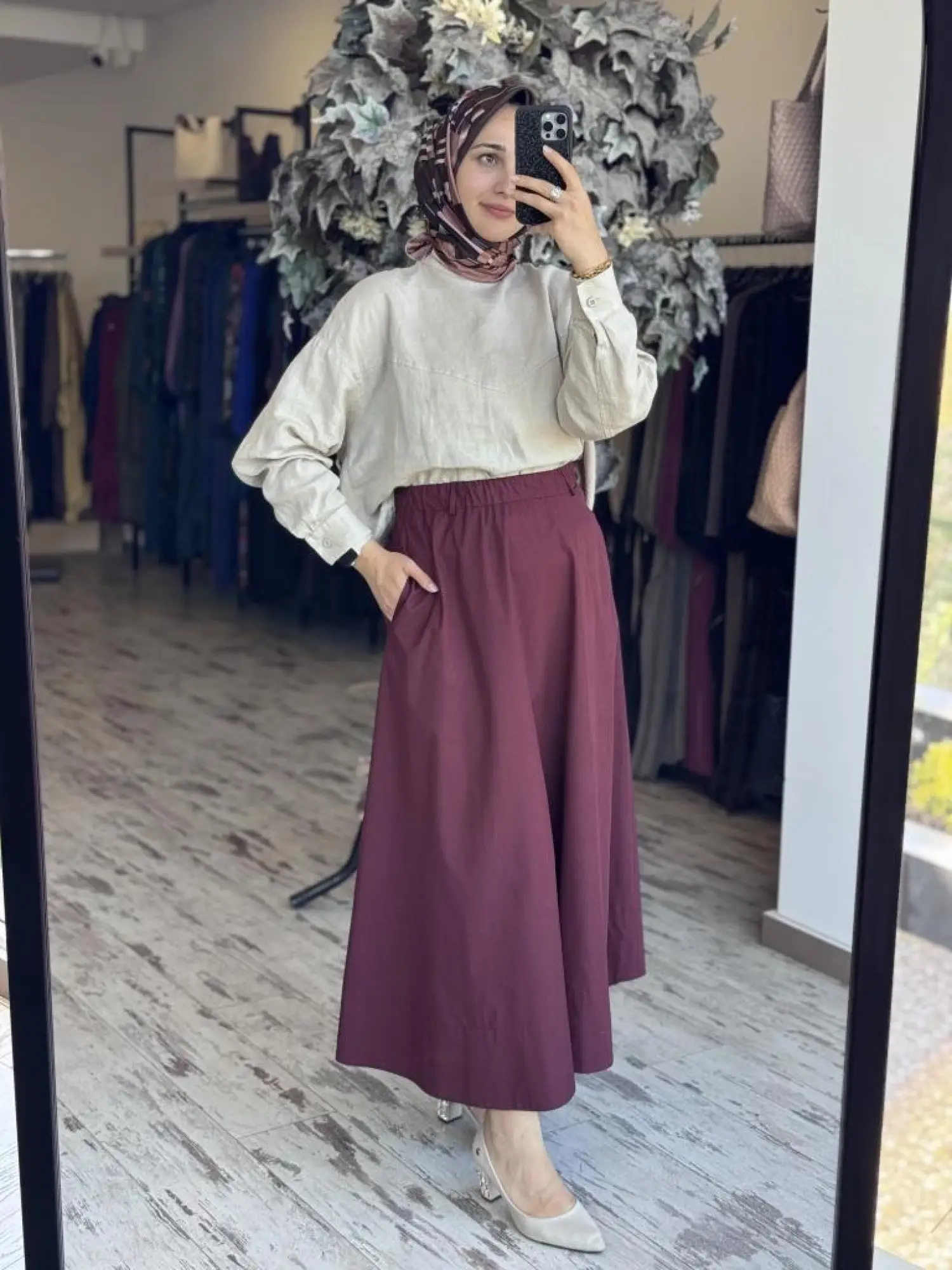 QooQ Store Sar Poplin Cepli Kloş Etek 25SS537