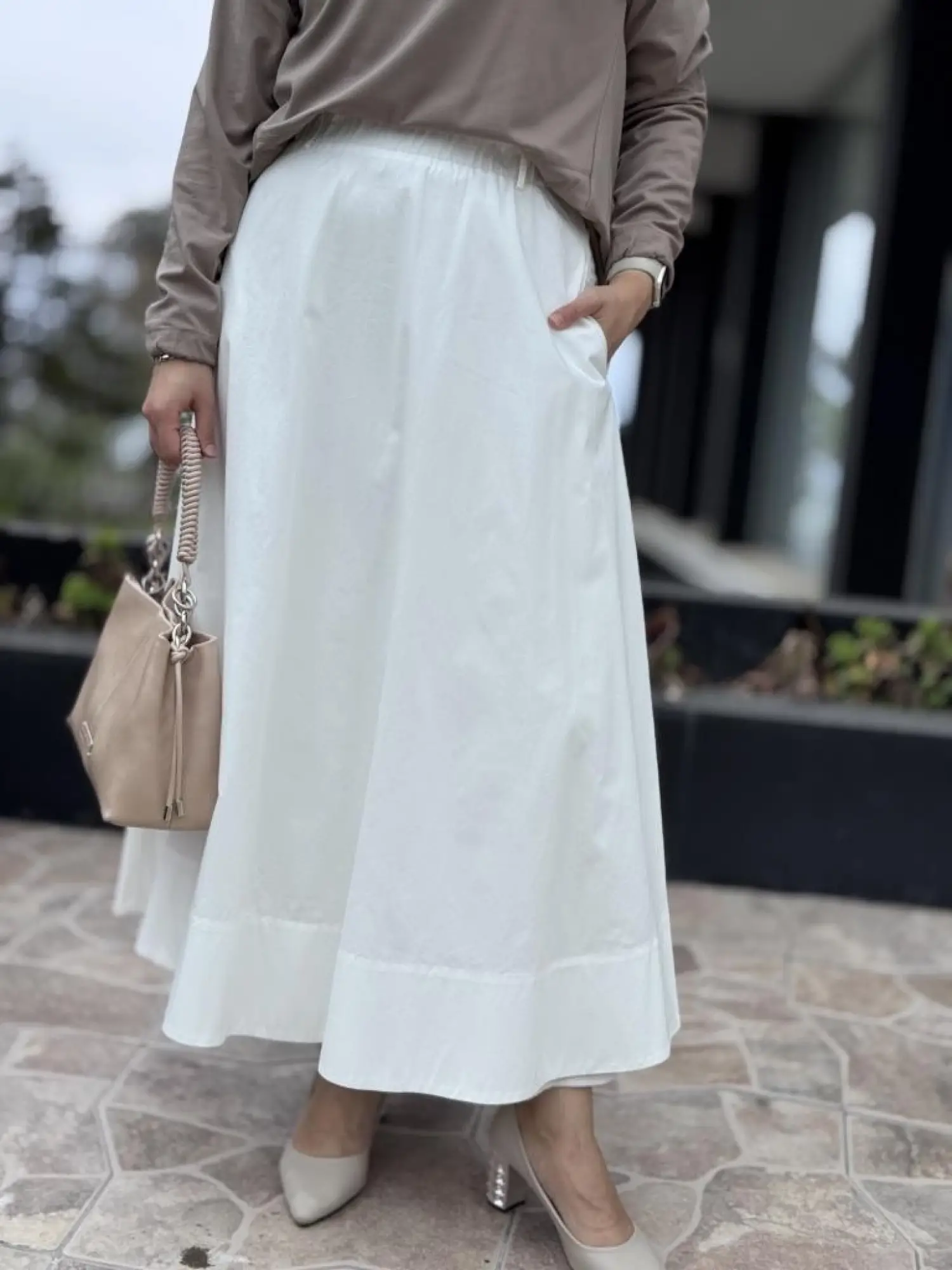 QooQ Store Sar Poplin Cepli Kloş Etek 25SS537