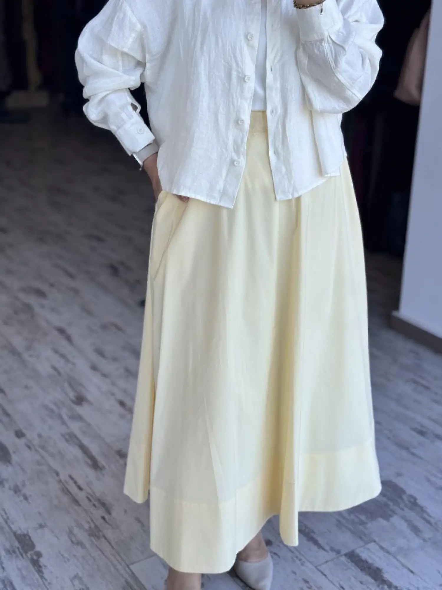 QooQ Store Sar Poplin Cepli Kloş Etek 25SS537