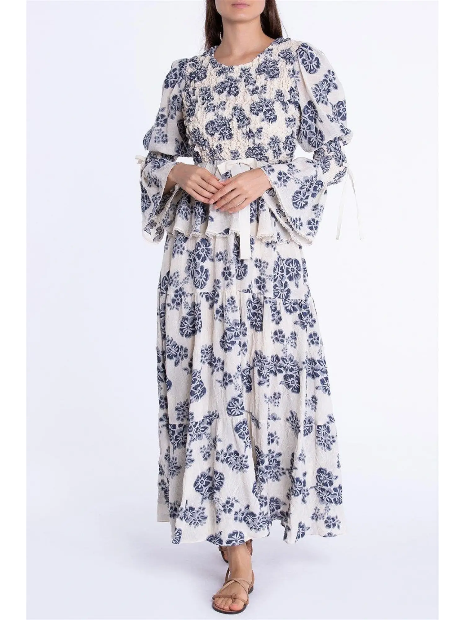 Qui Desenli Keten Elbise (11206)