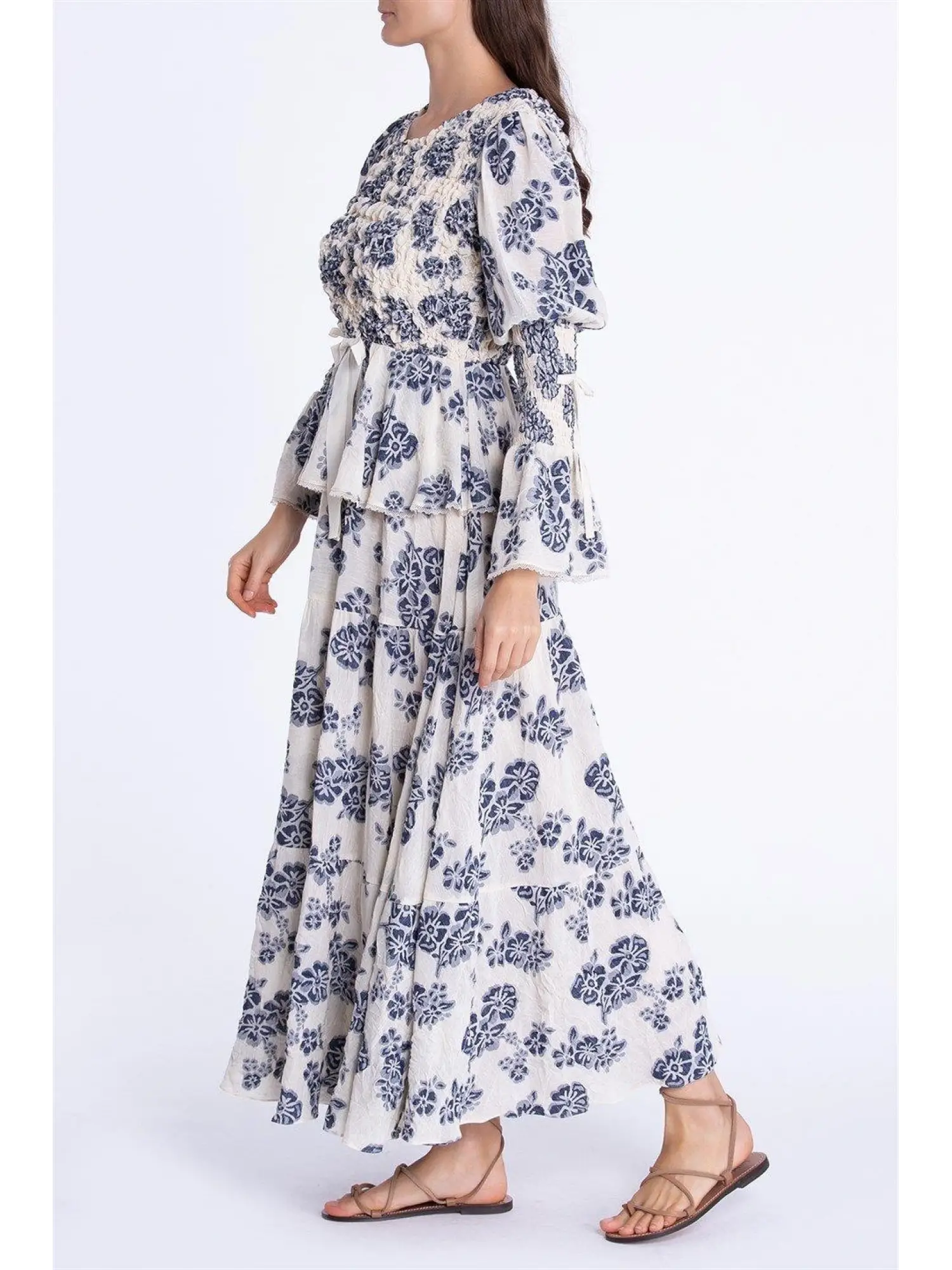 Qui Desenli Keten Elbise (11206)