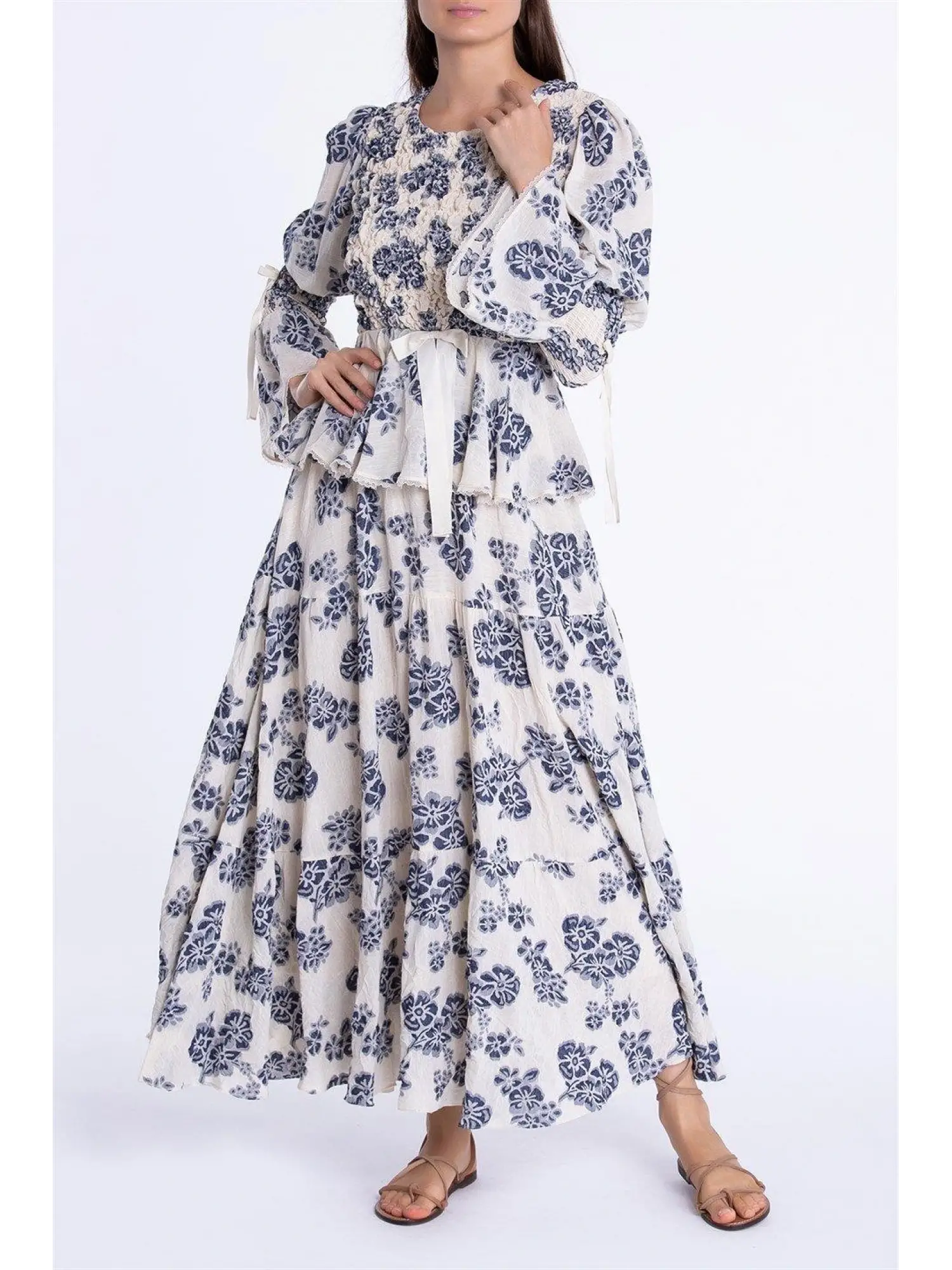 Qui Desenli Keten Elbise (11206)