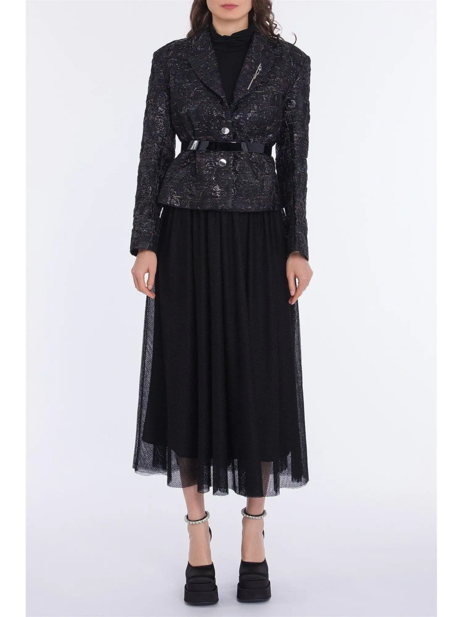 Qui Siyah Brokar Ceket (61074)