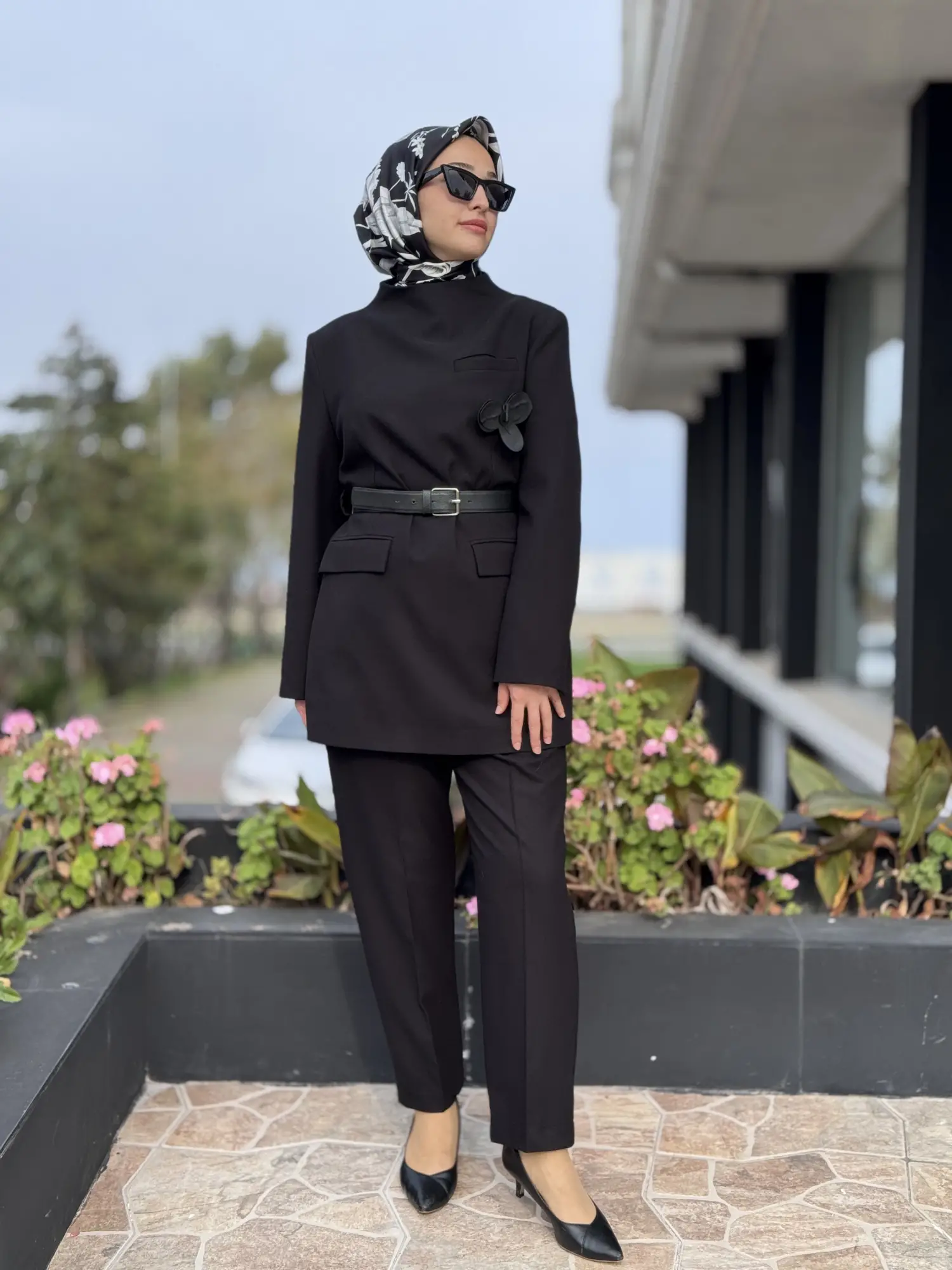 Qupra Arkadan Düğmeli Kemerli Tunik Pantolon Takım WAC92018