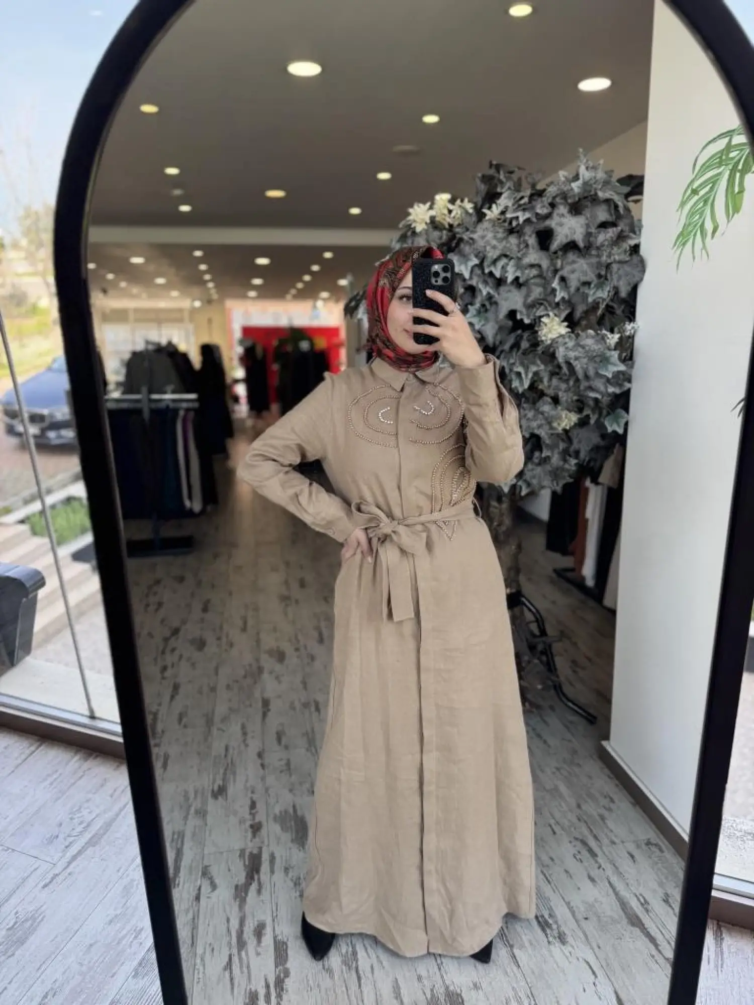 Qupra Boncuk İşlemeli Keten Elbise WAB85008