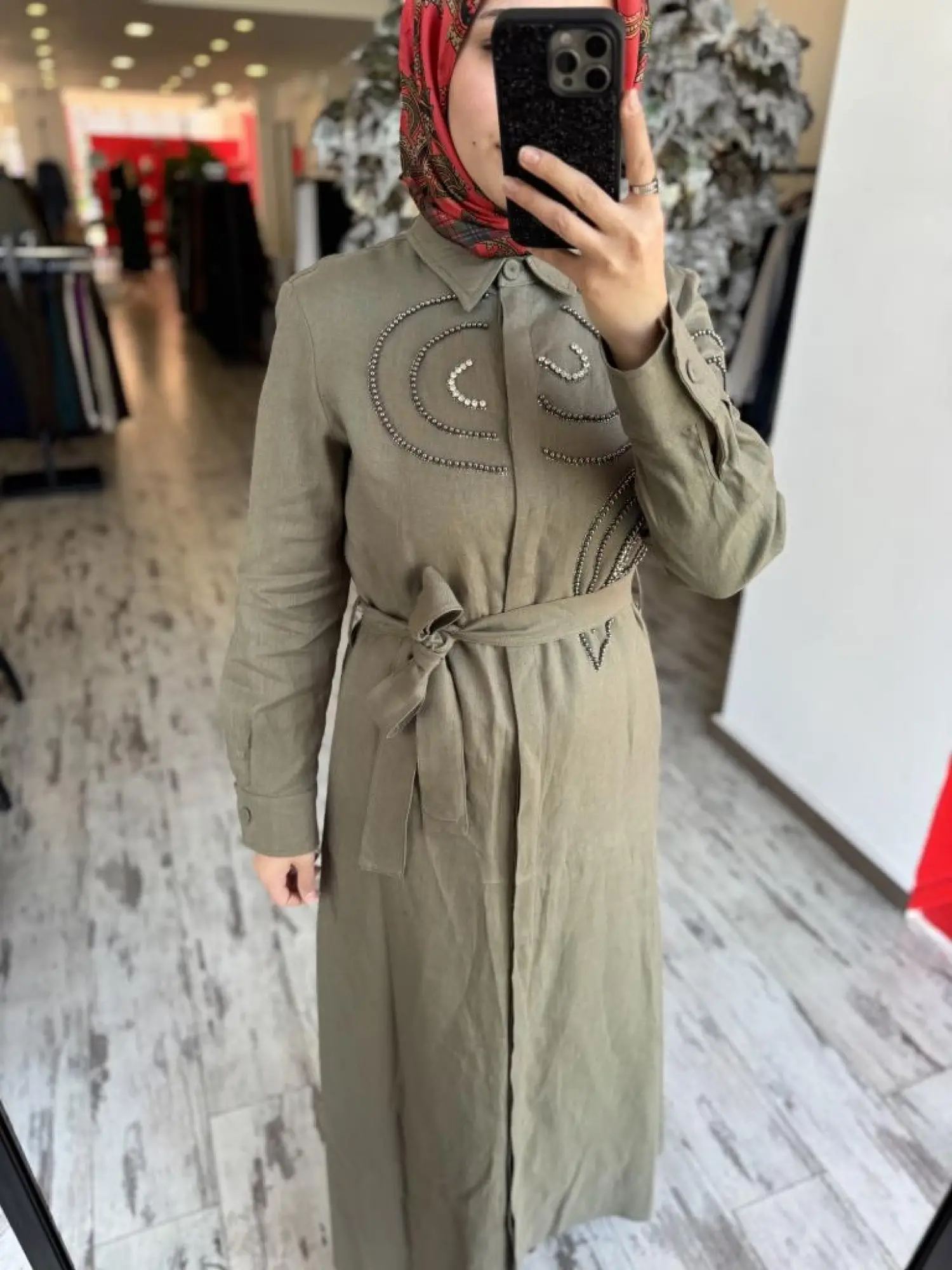 Qupra Boncuk İşlemeli Keten Elbise WAB85008