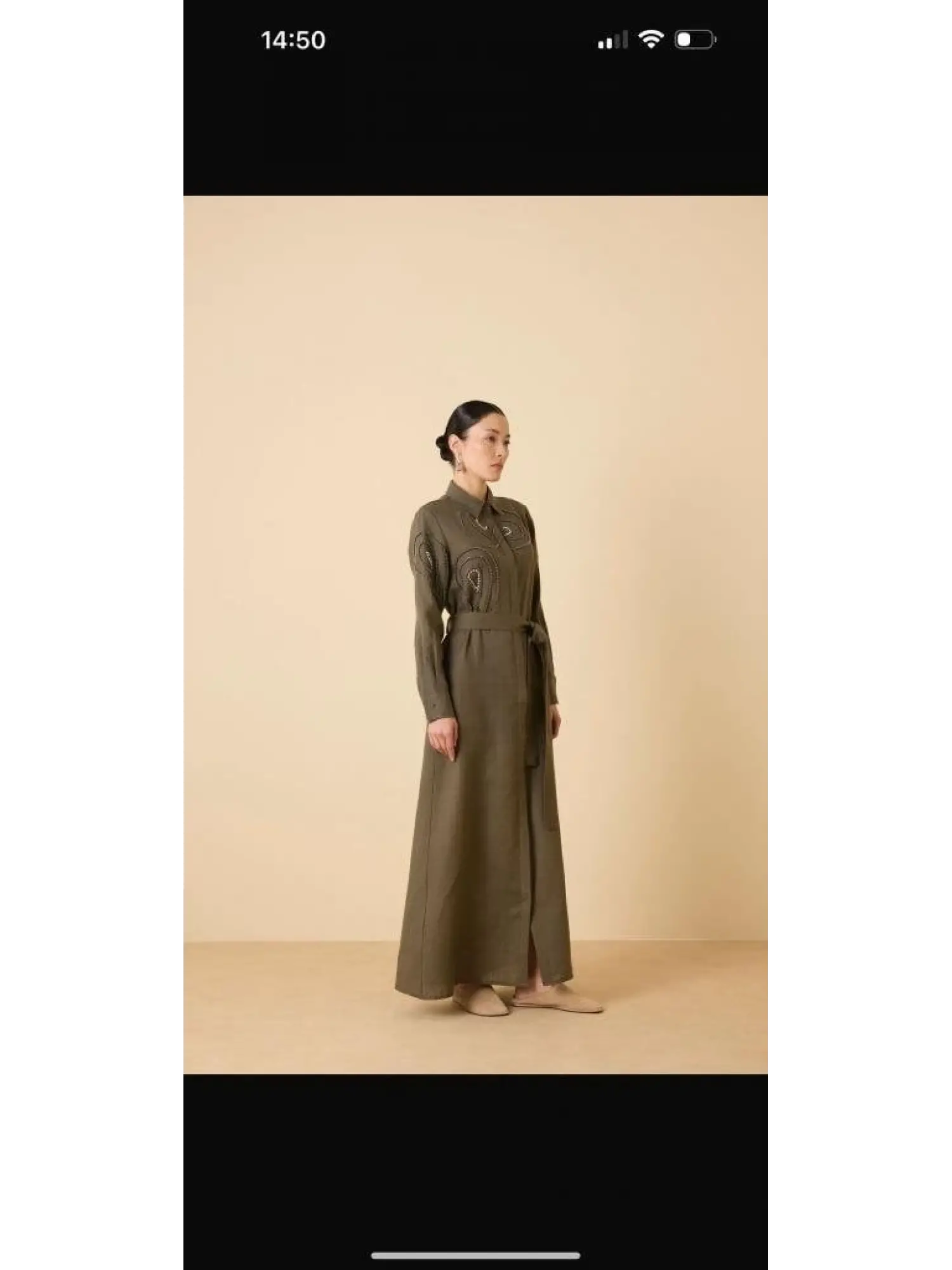 Qupra Boncuk İşlemeli Keten Elbise WAB85008