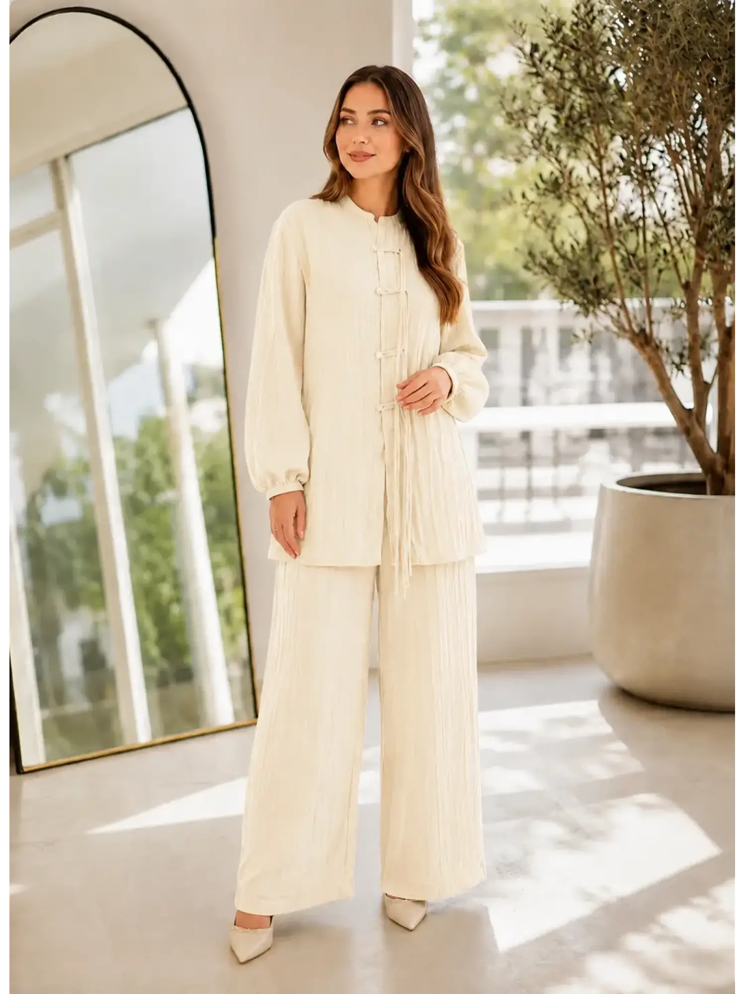 Qupra Brit Detaylı Tensel Tunik Pantolon Takım WAD12130