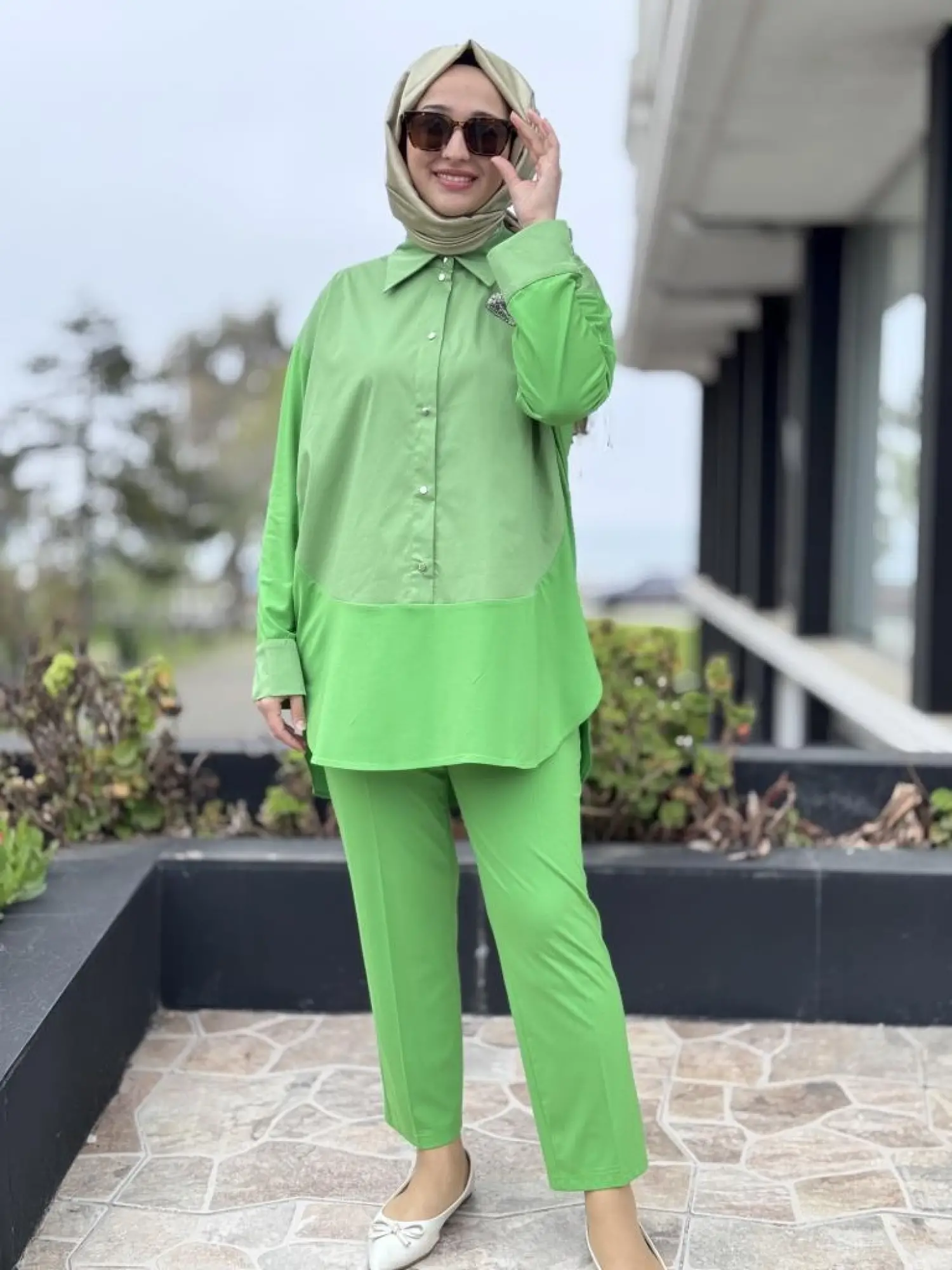 Qupra Çıtçıtlı Modal Poplin Tunik Pantolon Takım WAB82011