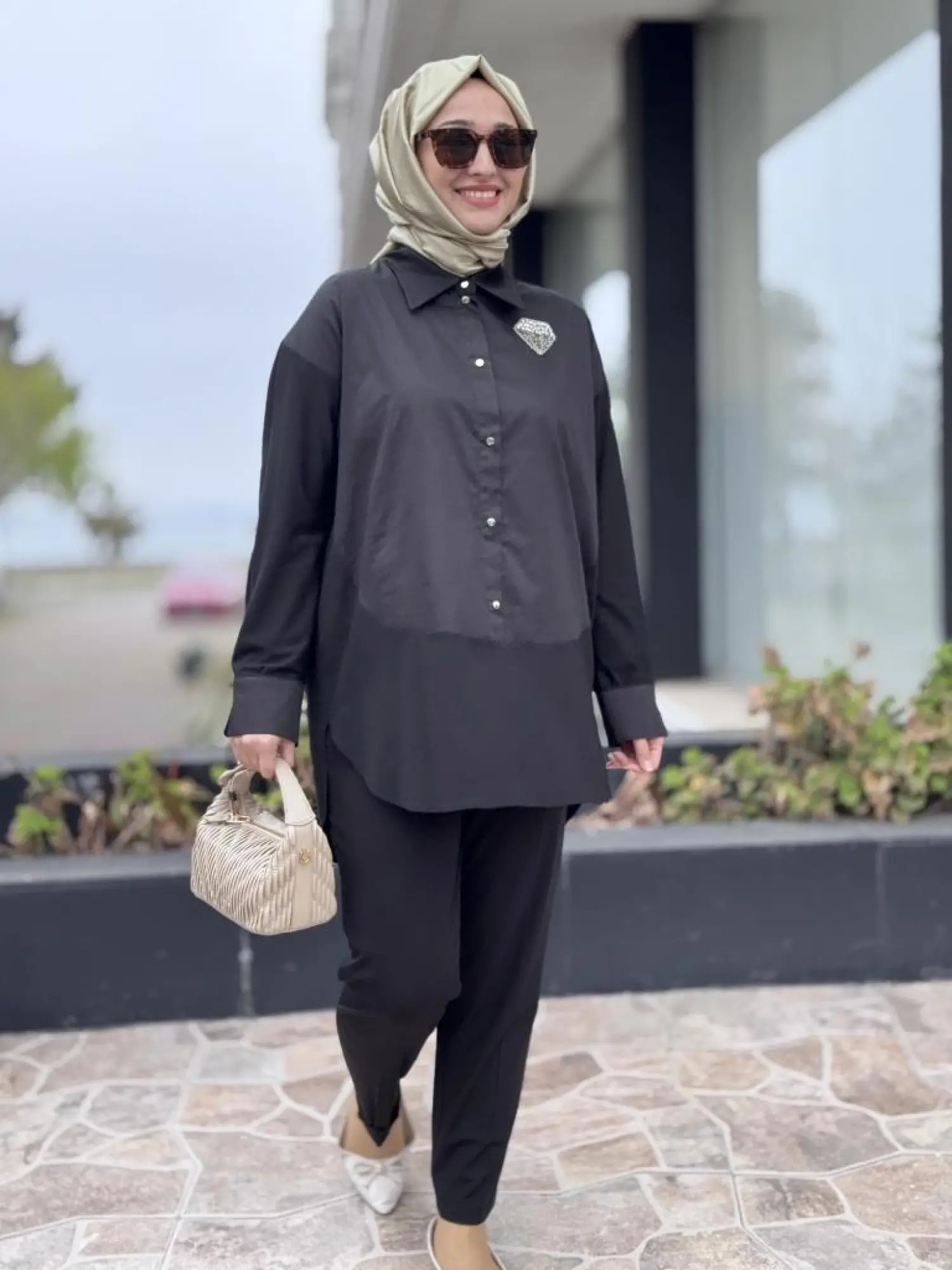 Qupra Çıtçıtlı Modal Poplin Tunik Pantolon Takım WAB82011