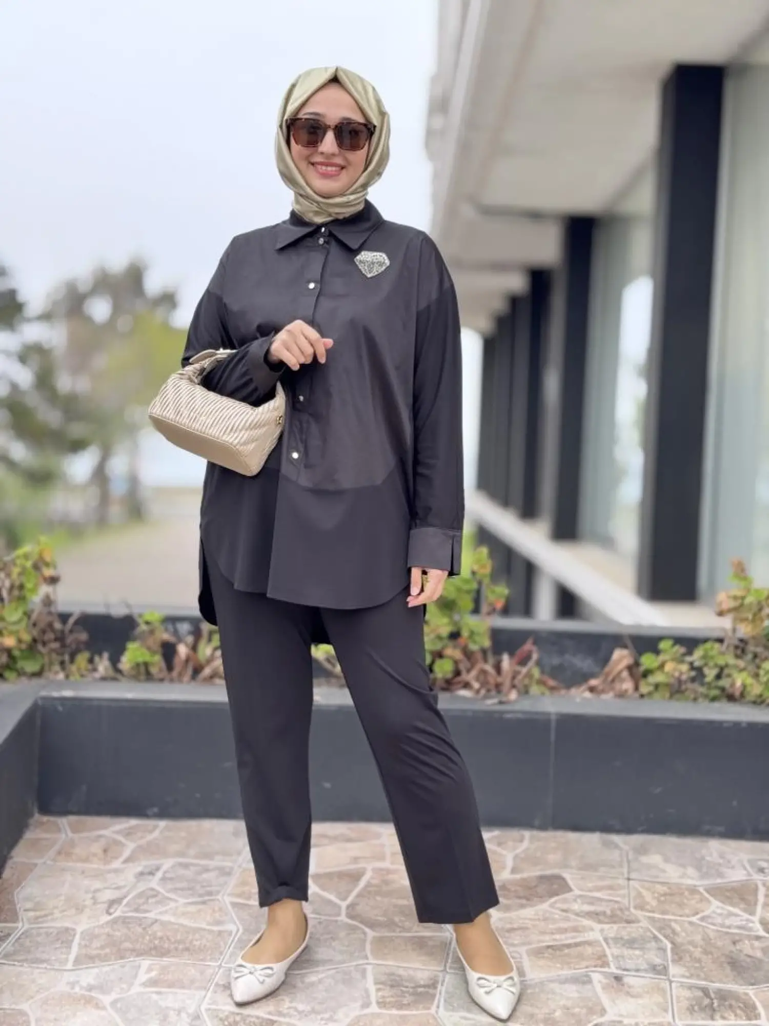 Qupra Çıtçıtlı Modal Poplin Tunik Pantolon Takım WAB82011