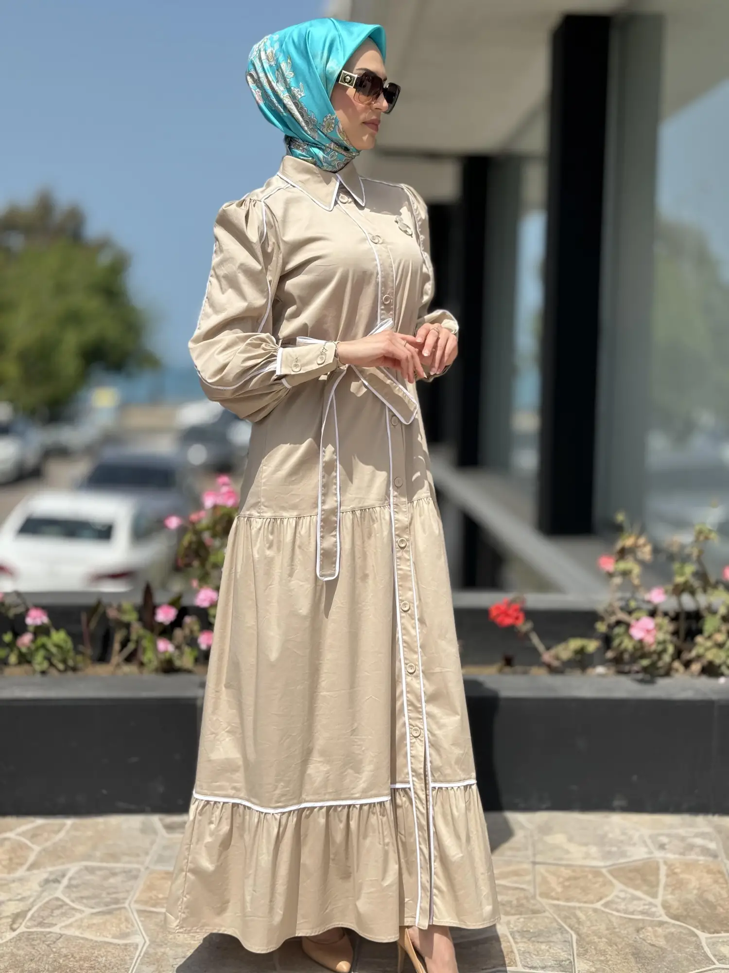 Qupra Düğmeli Kuşaklı Astarlı Poplin Elbise QAY65007