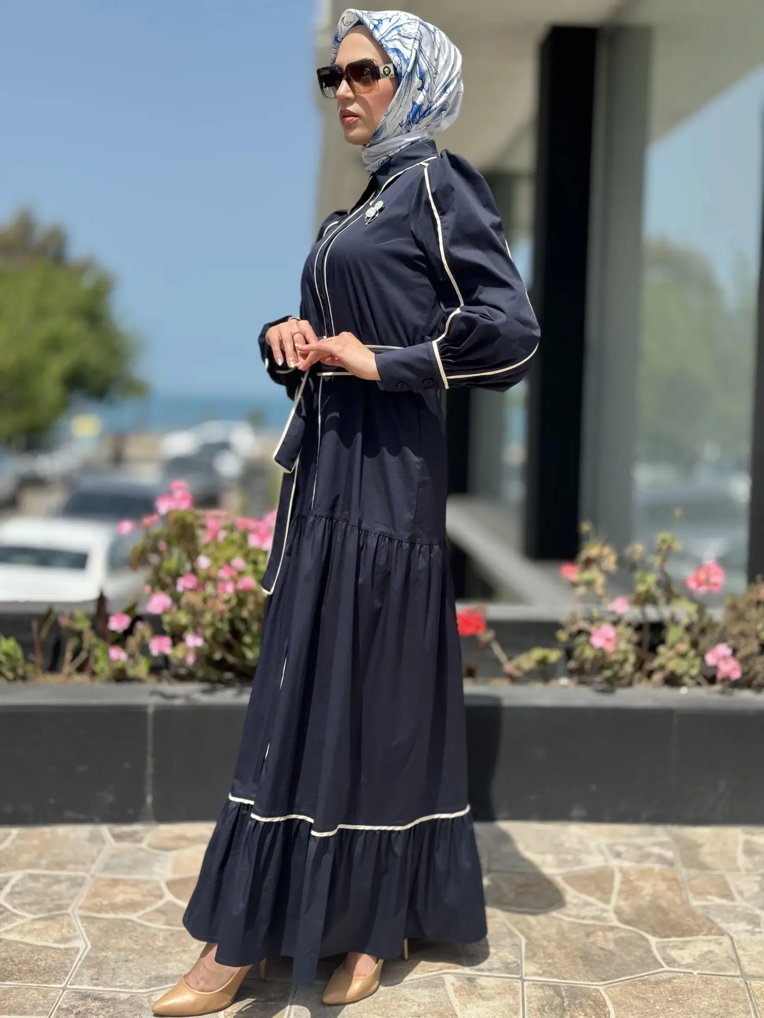 Qupra Düğmeli Kuşaklı Astarlı Poplin Elbise QAY65007