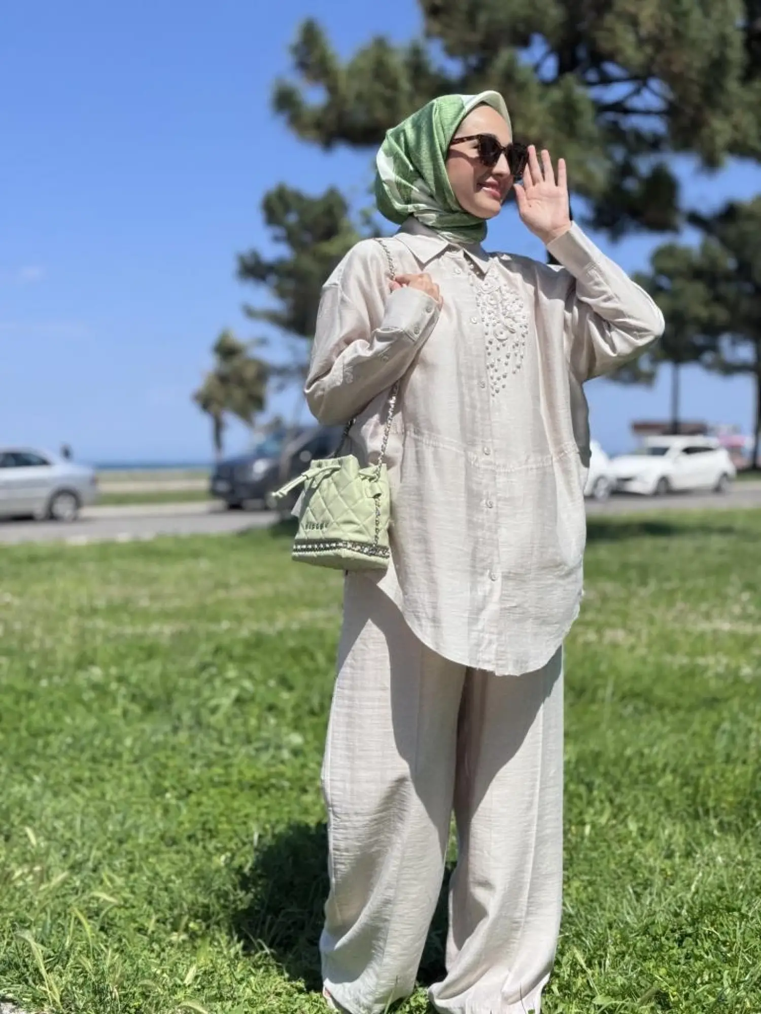 Qupra İncili Gömlek Pantolon Takım WAB82074