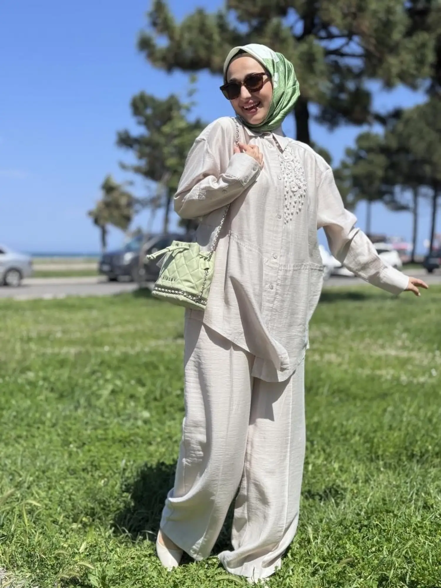 Qupra İncili Gömlek Pantolon Takım WAB82074