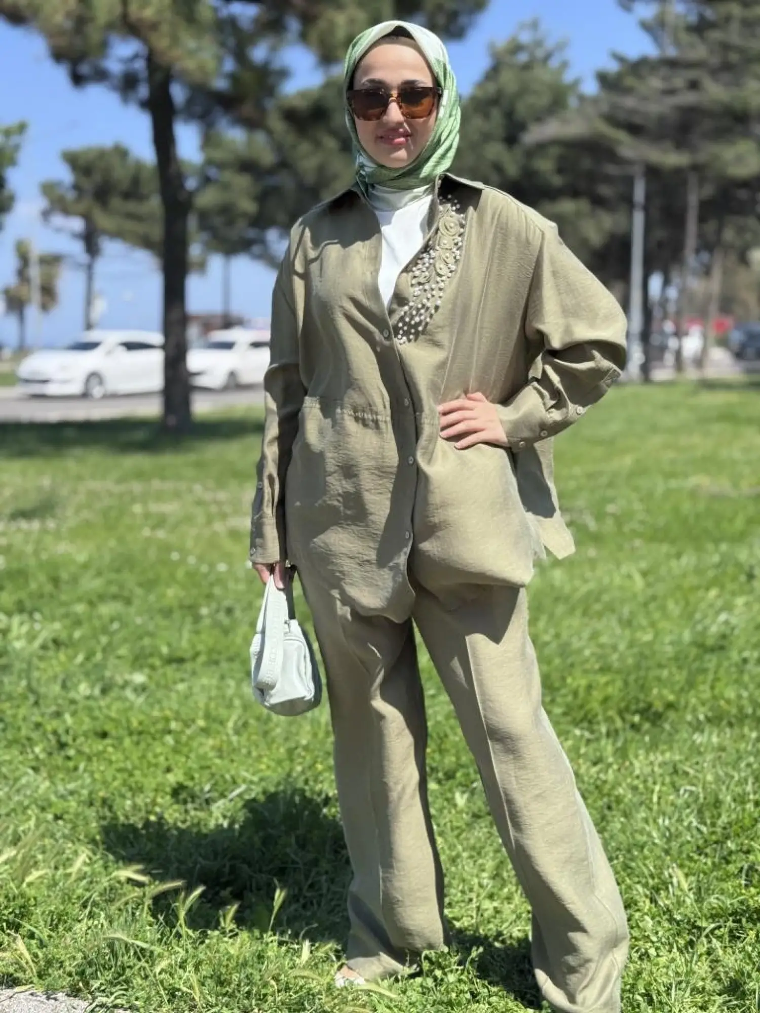 Qupra İncili Gömlek Pantolon Takım WAB82074