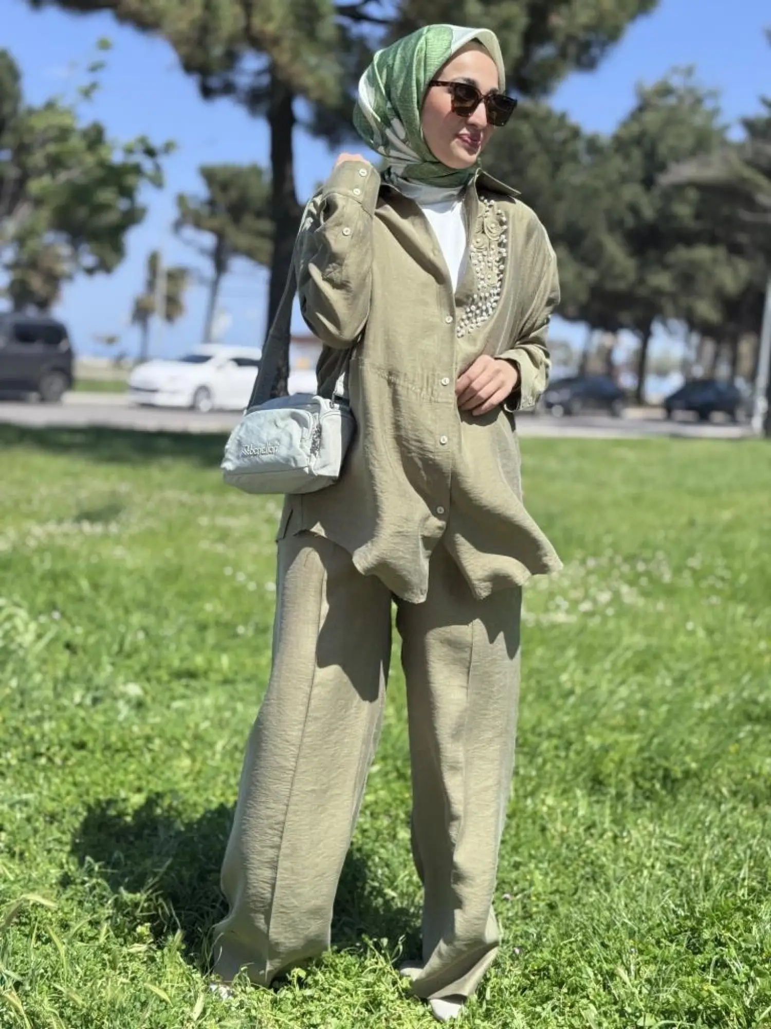 Qupra İncili Gömlek Pantolon Takım WAB82074