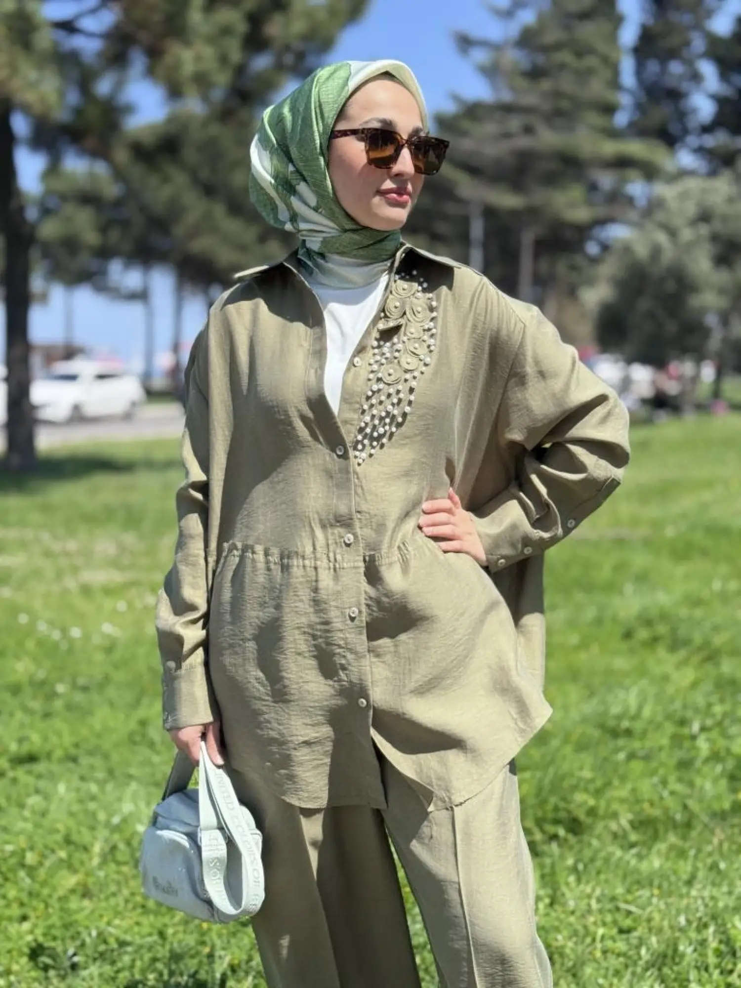 Qupra İncili Gömlek Pantolon Takım WAB82074