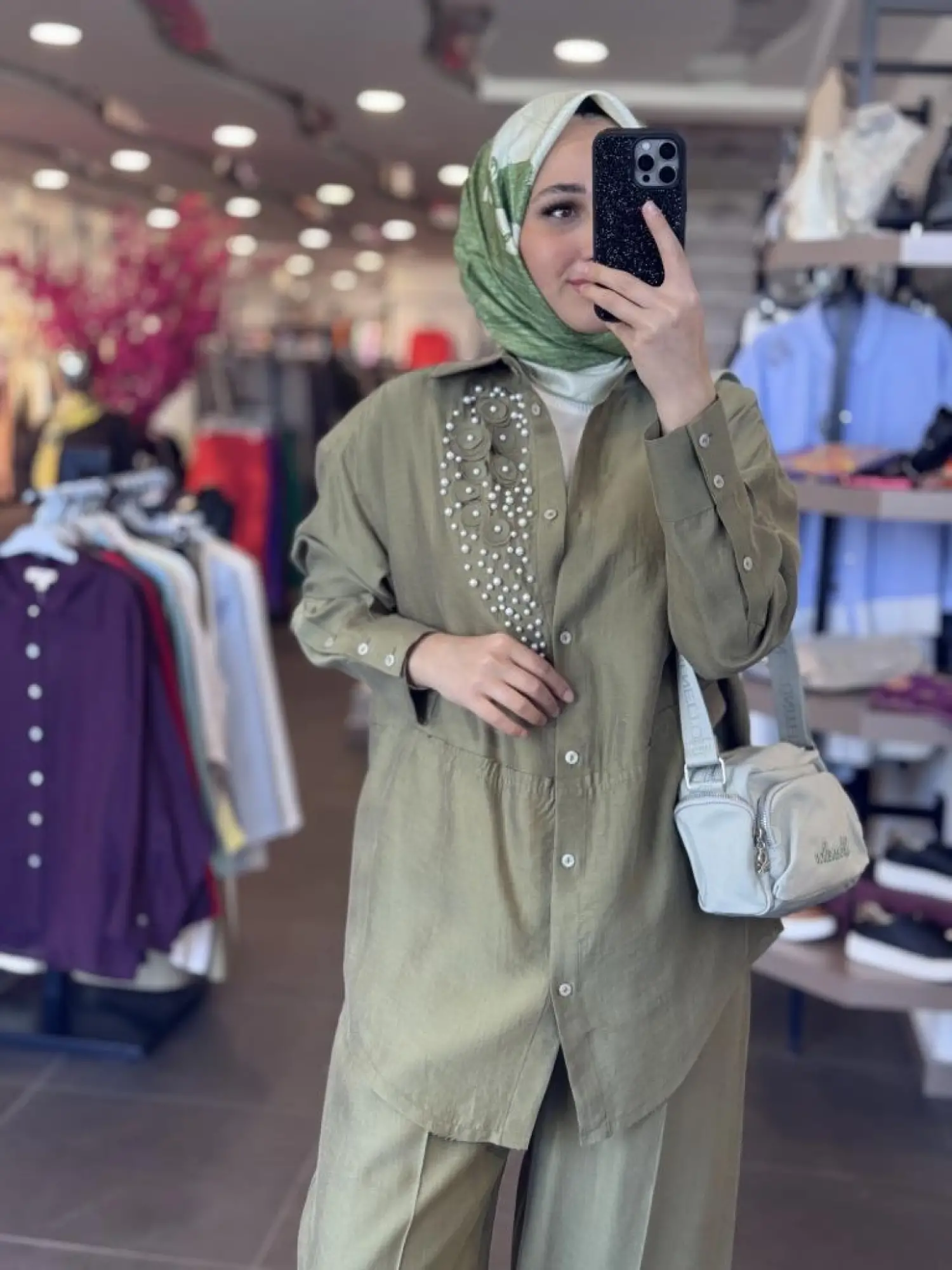 Qupra İncili Gömlek Pantolon Takım WAB82074