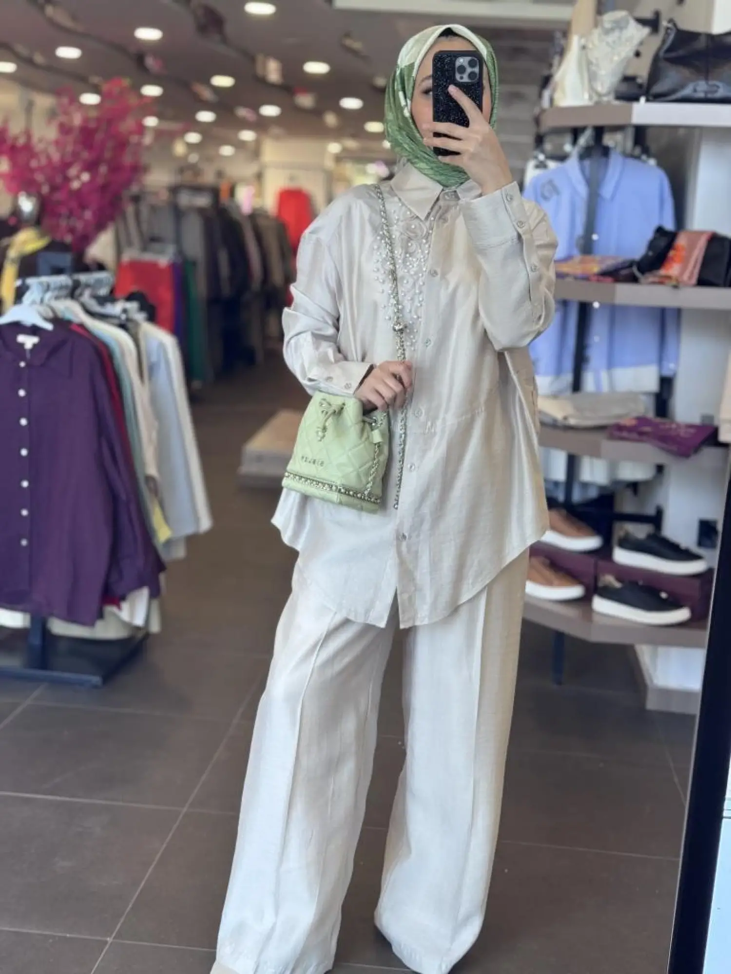 Qupra İncili Gömlek Pantolon Takım WAB82074