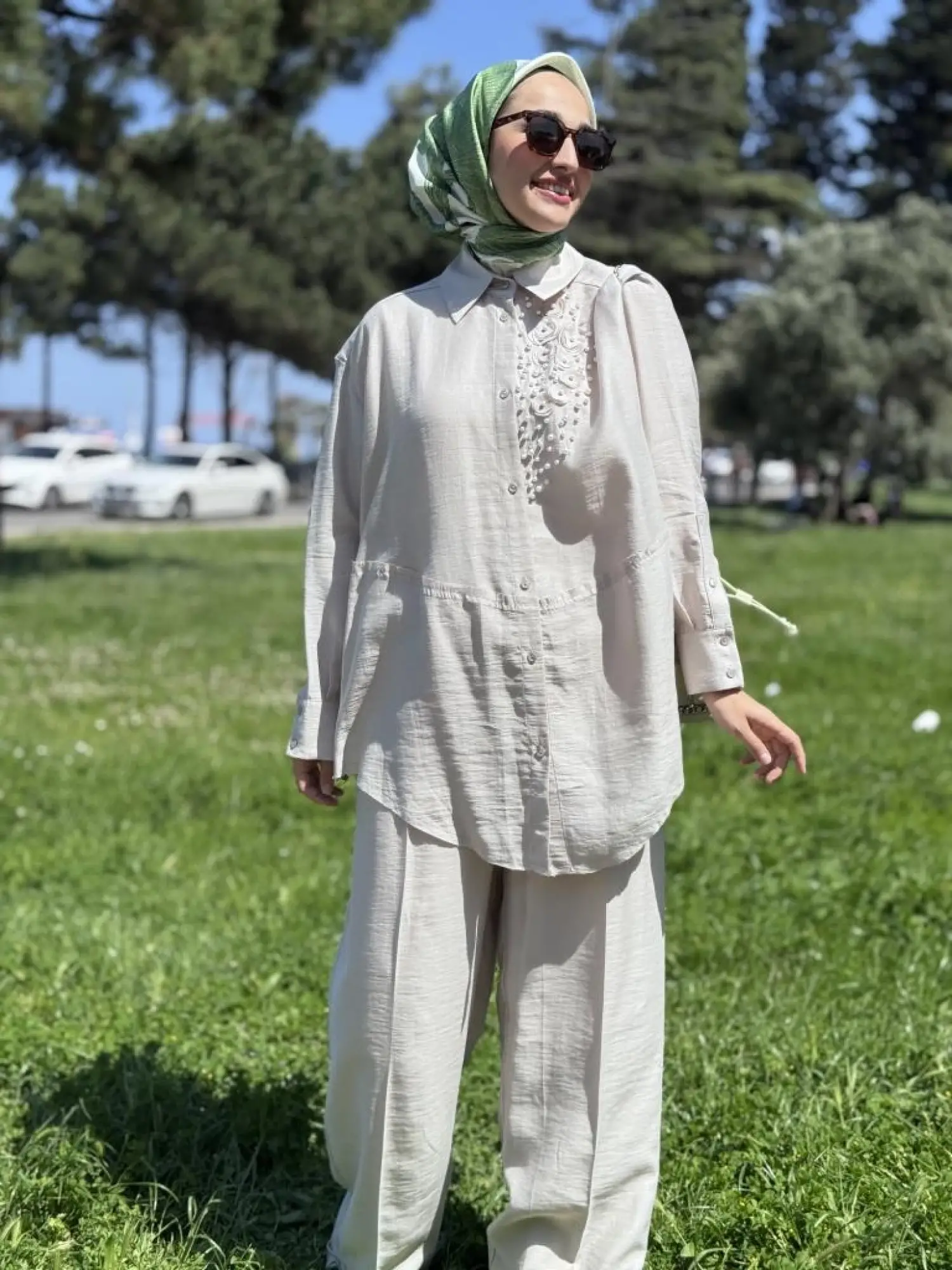 Qupra İncili Gömlek Pantolon Takım WAB82074