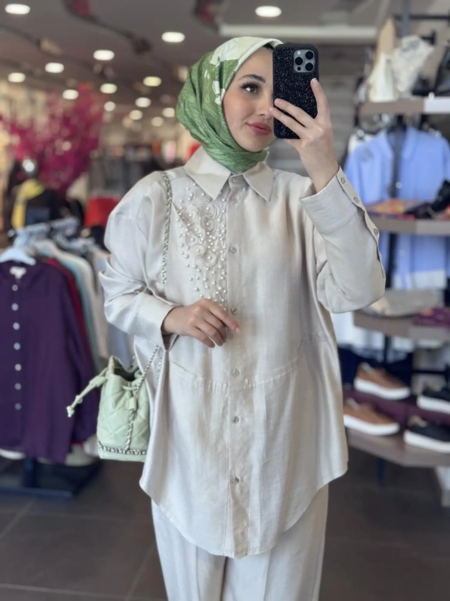 Qupra İncili Gömlek Pantolon Takım WAB82074