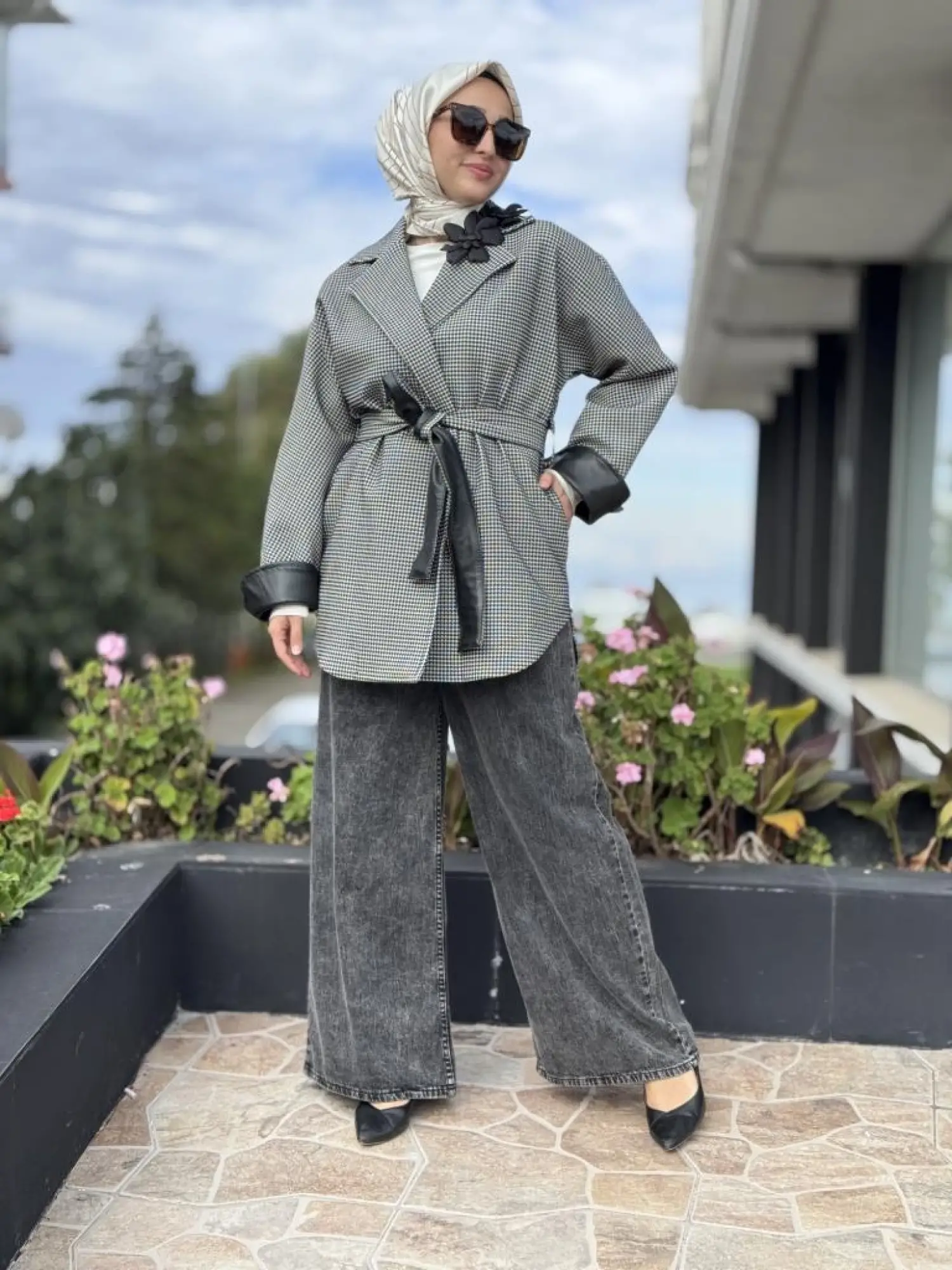 Qupra Kazayağı Desenli Deri Detaylı Ceket WAC91048