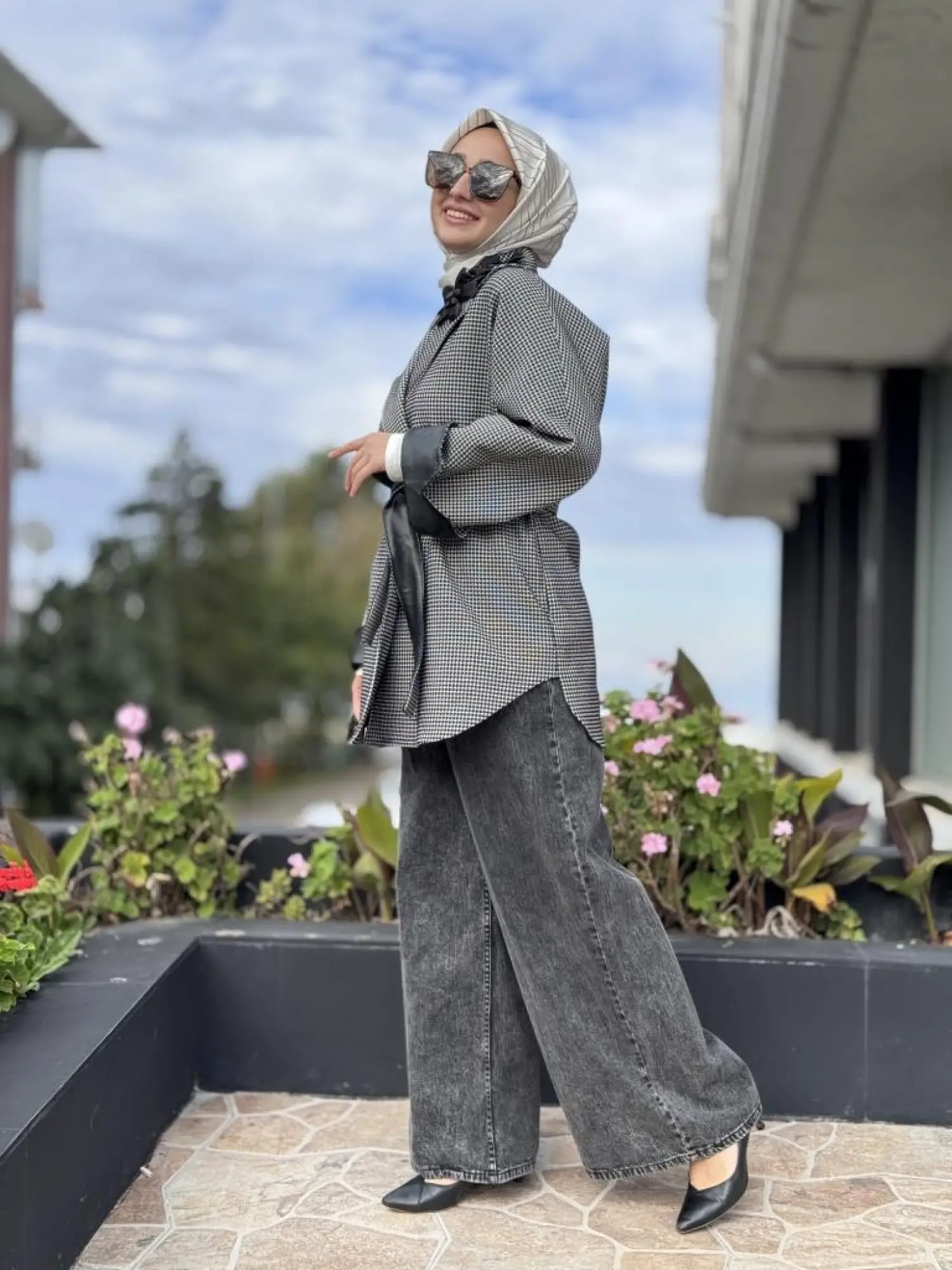 Qupra Kazayağı Desenli Deri Detaylı Ceket WAC91048