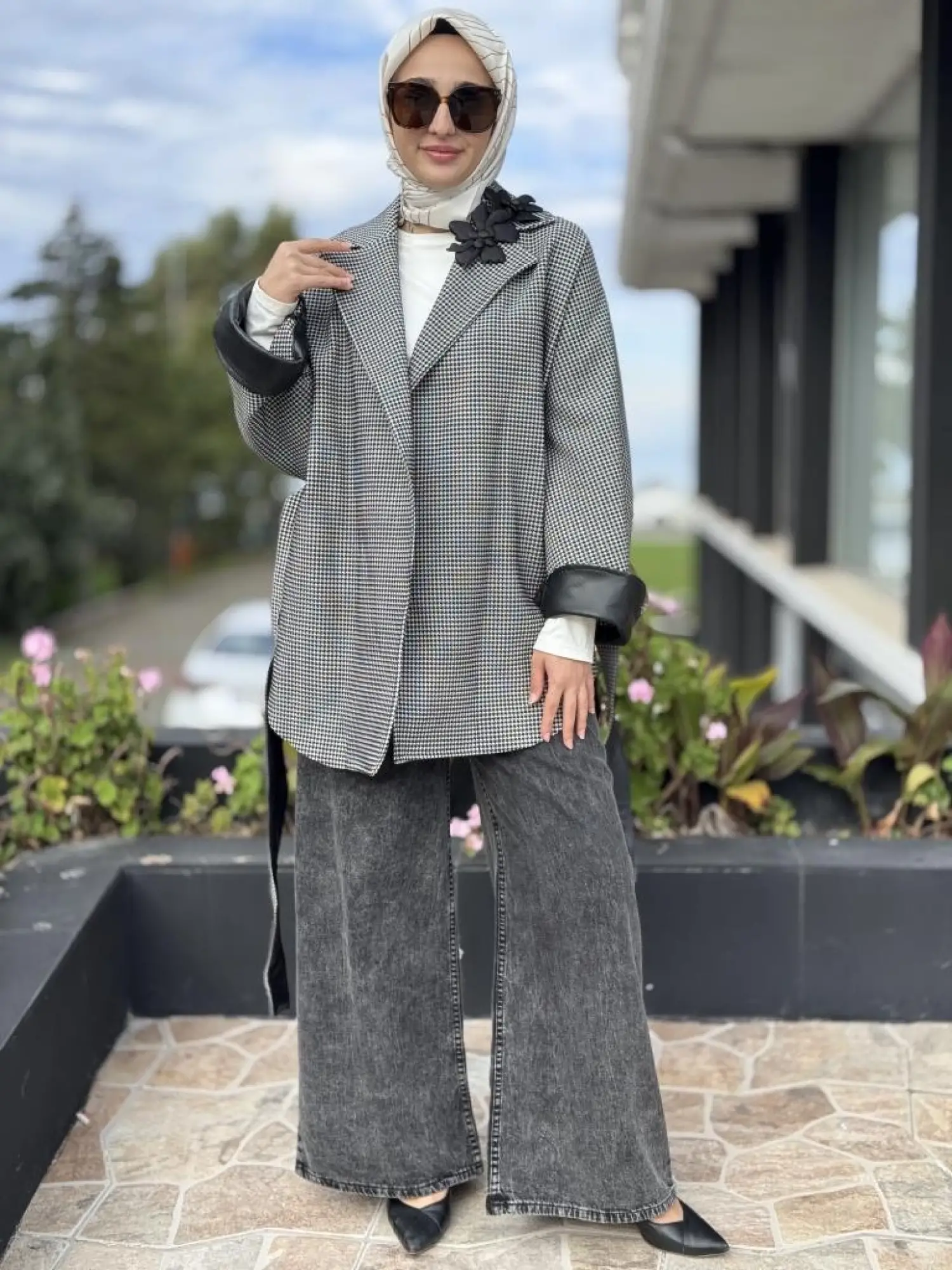 Qupra Kazayağı Desenli Deri Detaylı Ceket WAC91048