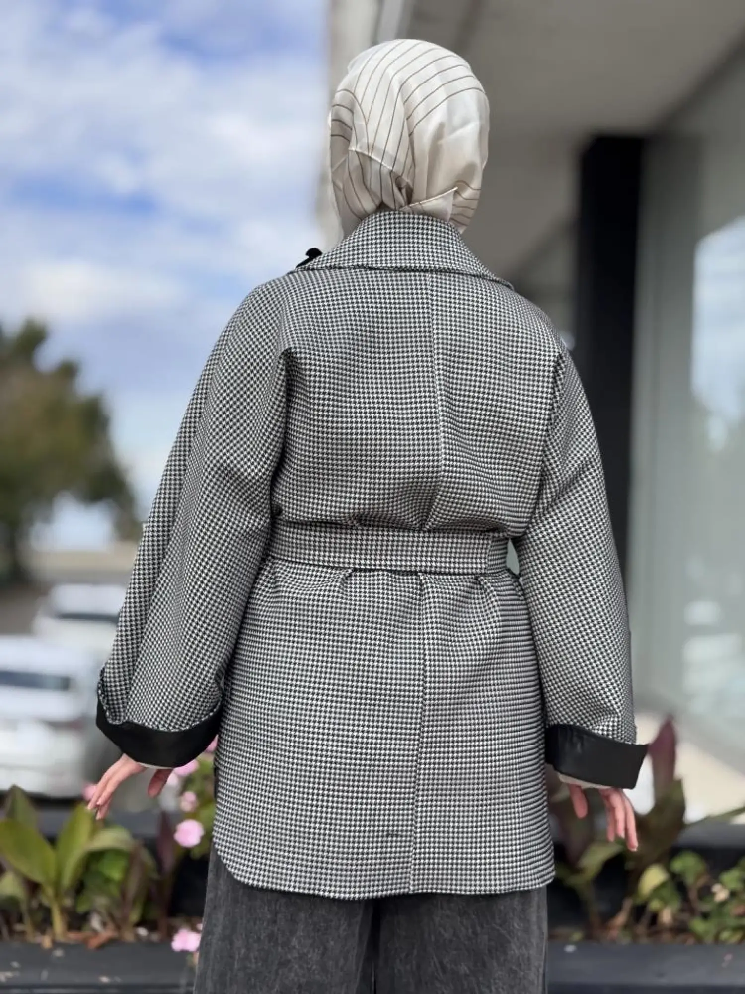 Qupra Kazayağı Desenli Deri Detaylı Ceket WAC91048