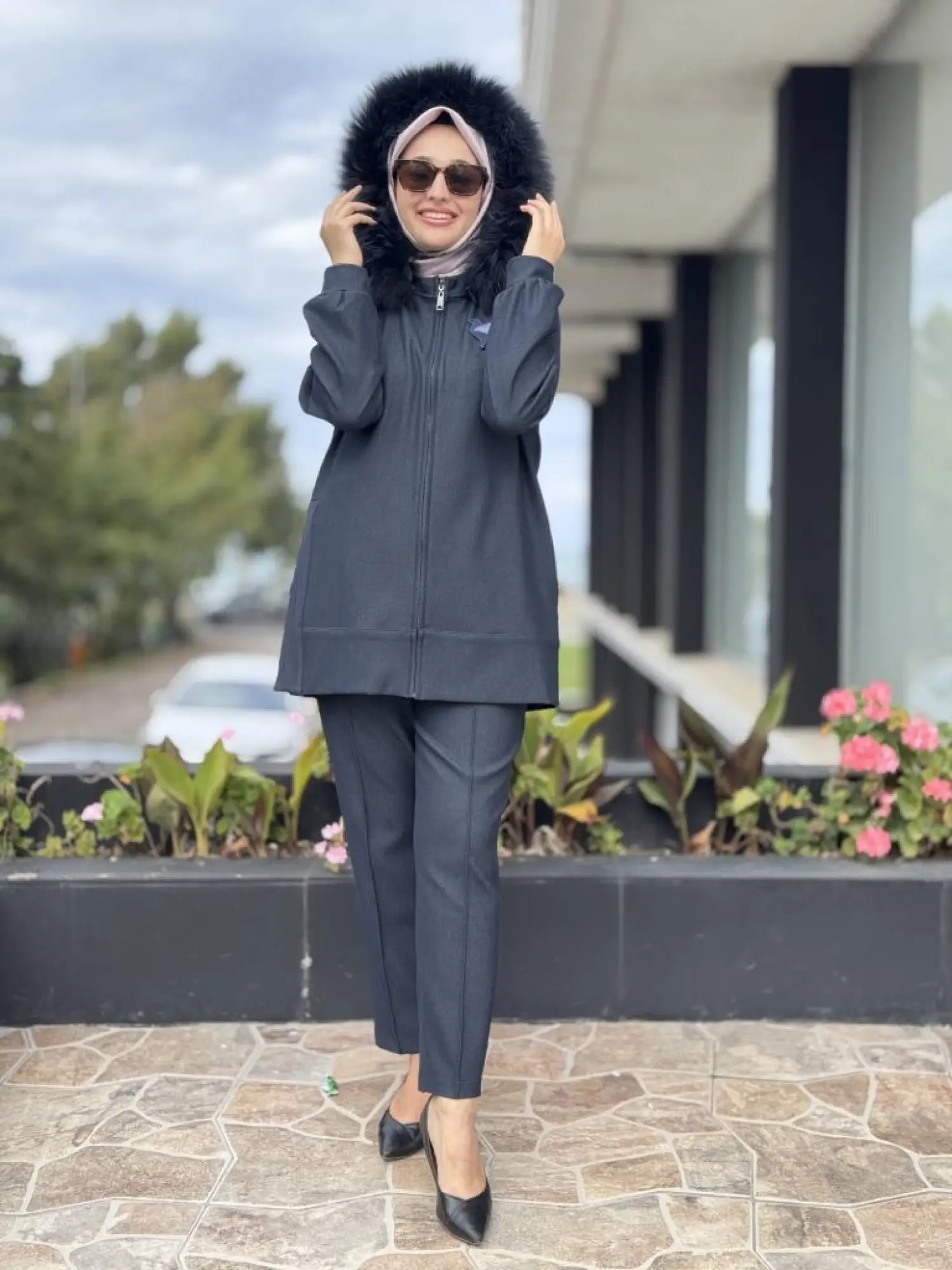 Qupra Kot Görünümlü Seyyar Kürk Kapüşonlu Kap Pantolon Takım WAC92066