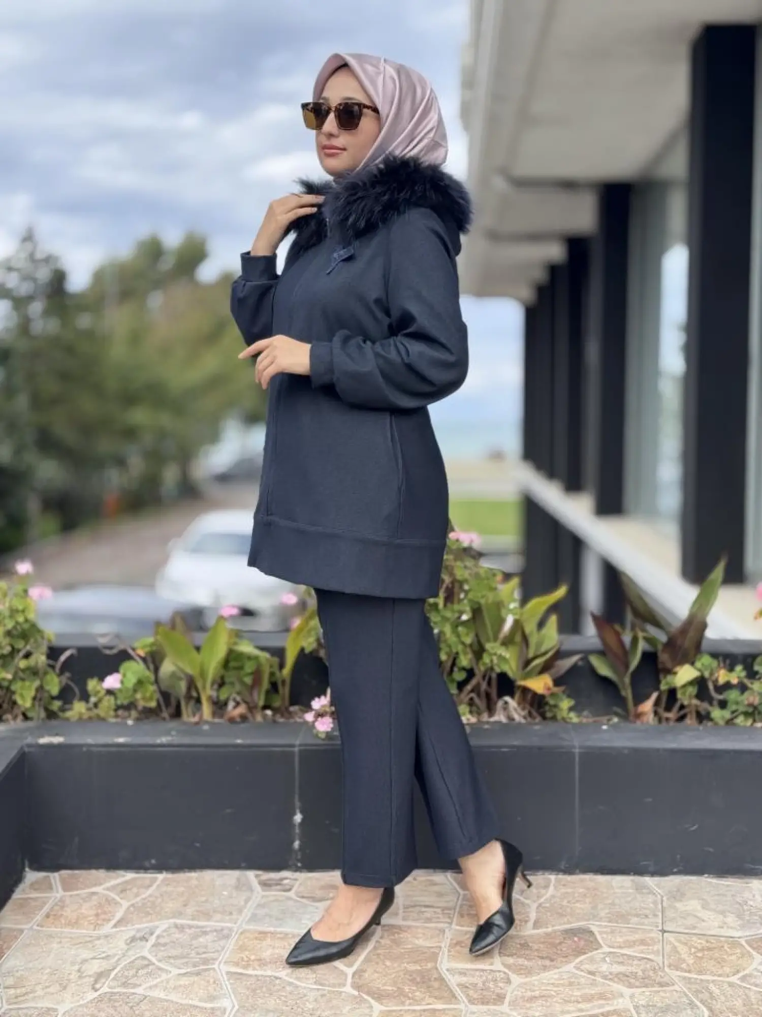 Qupra Kot Görünümlü Seyyar Kürk Kapüşonlu Kap Pantolon Takım WAC92066