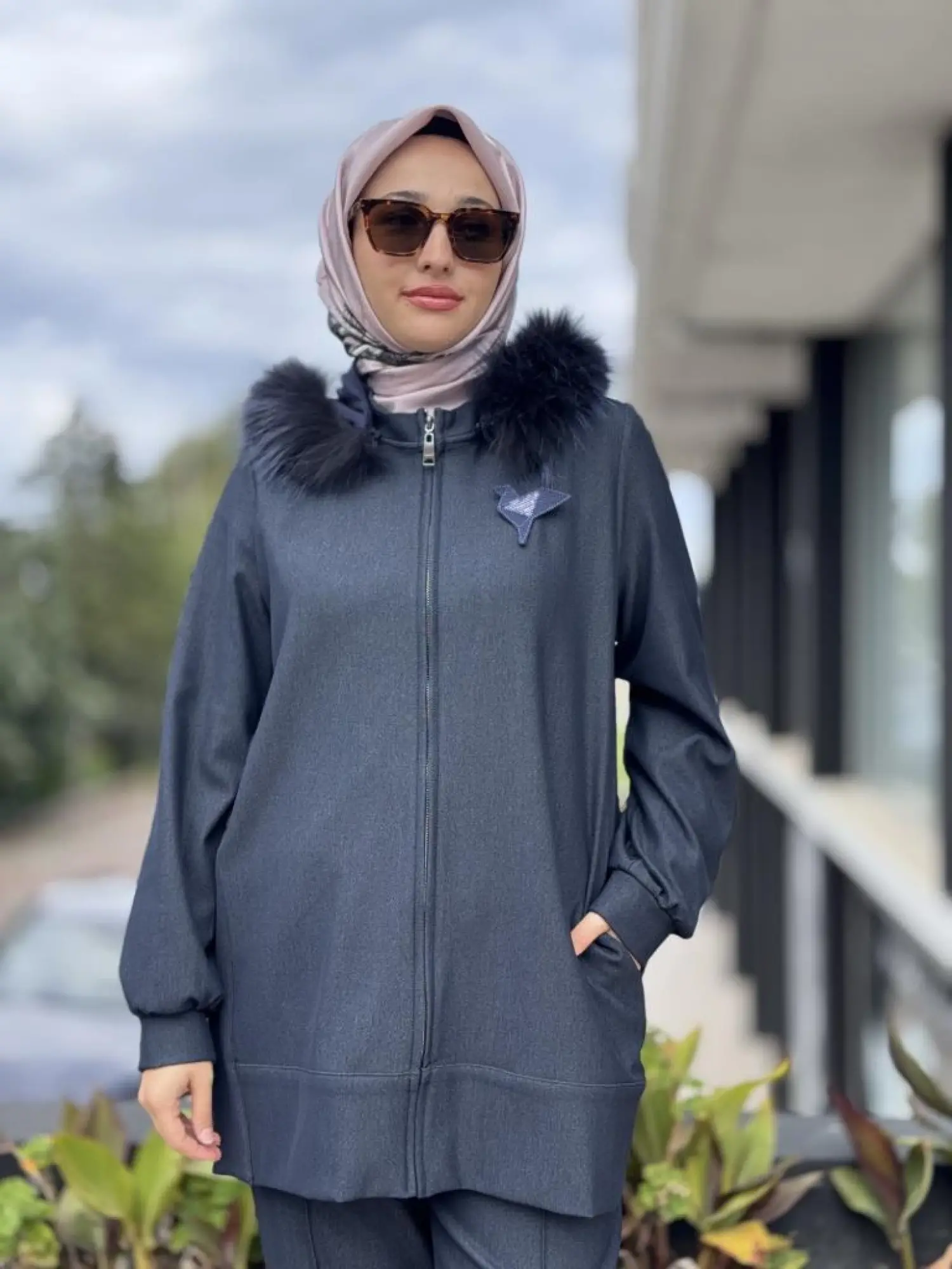 Qupra Kot Görünümlü Seyyar Kürk Kapüşonlu Kap Pantolon Takım WAC92066