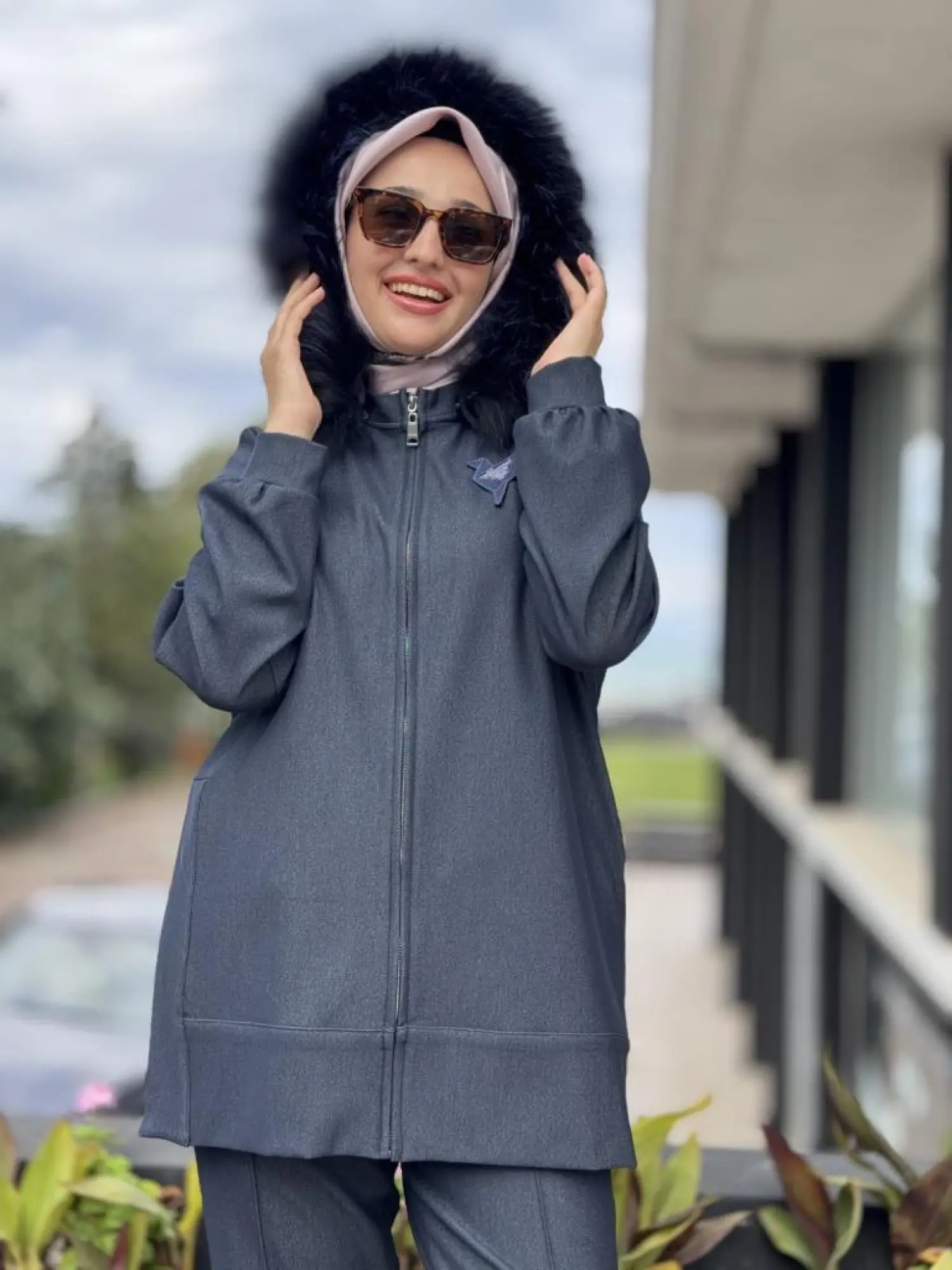 Qupra Kot Görünümlü Seyyar Kürk Kapüşonlu Kap Pantolon Takım WAC92066