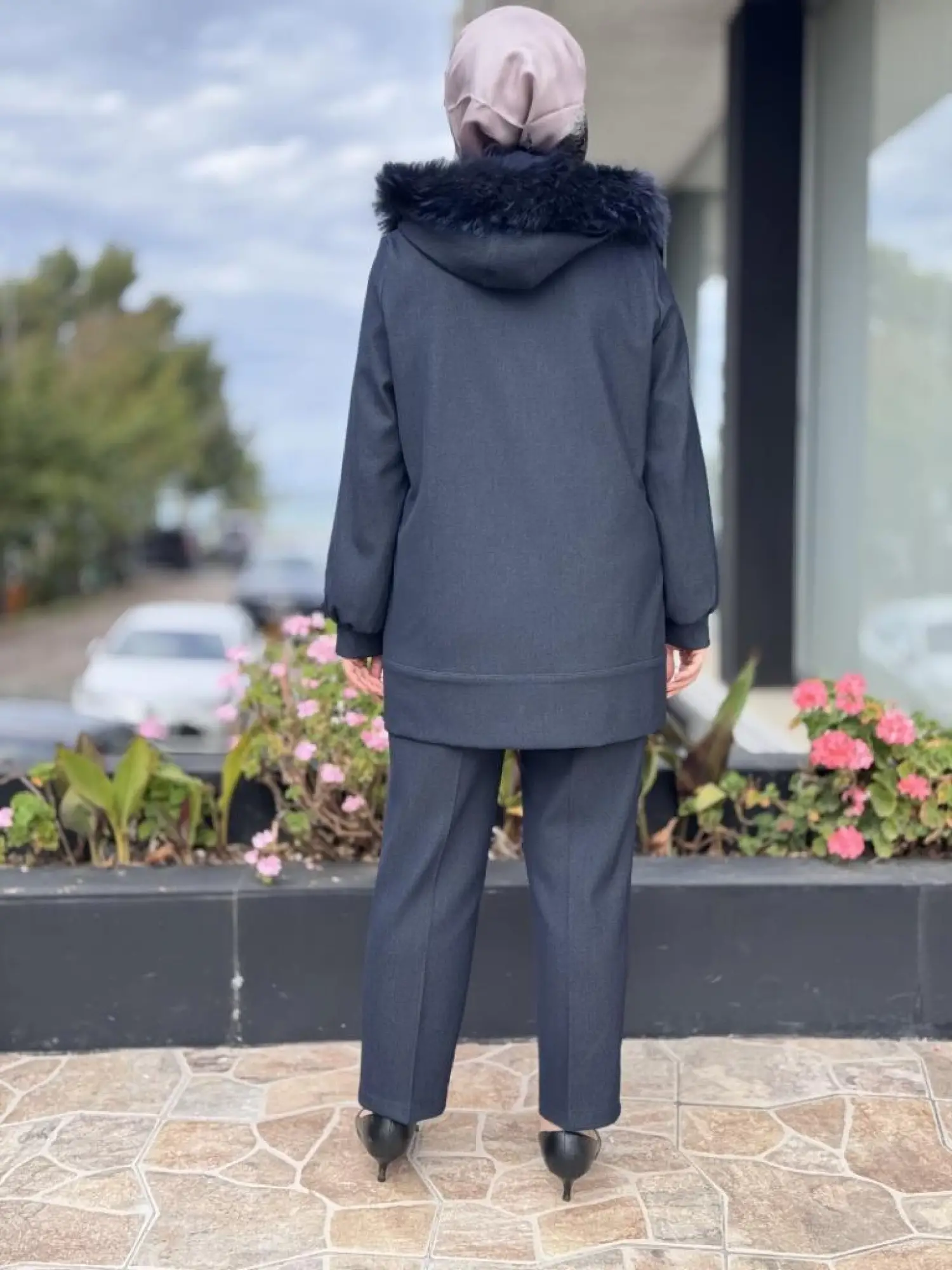 Qupra Kot Görünümlü Seyyar Kürk Kapüşonlu Kap Pantolon Takım WAC92066