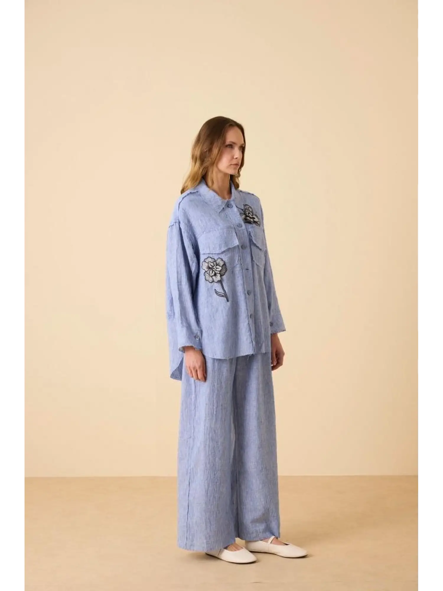 Qupra Nakış Detaylı Gömlek Pantolon Takım WAB82071