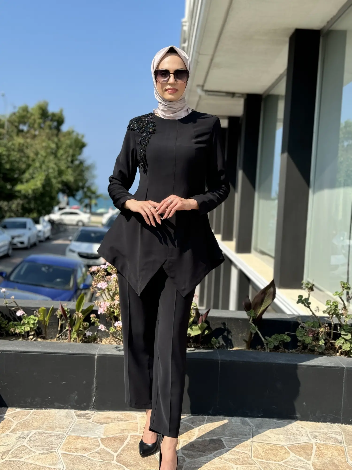 Qupra Omuz Taş Detaylı Tunik Pantolon Abiye Takım QAY62133