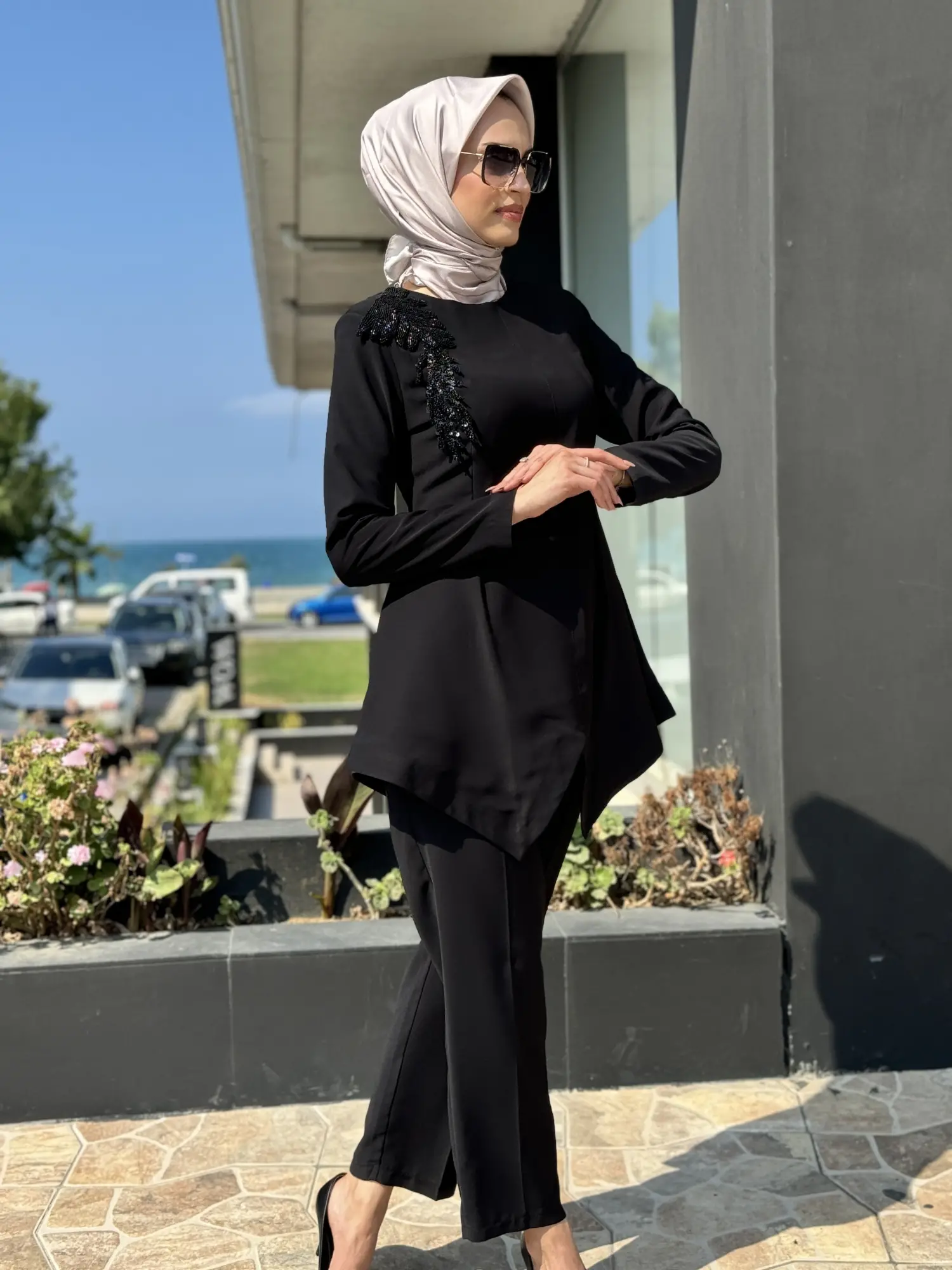 Qupra Omuz Taş Detaylı Tunik Pantolon Abiye Takım QAY62133