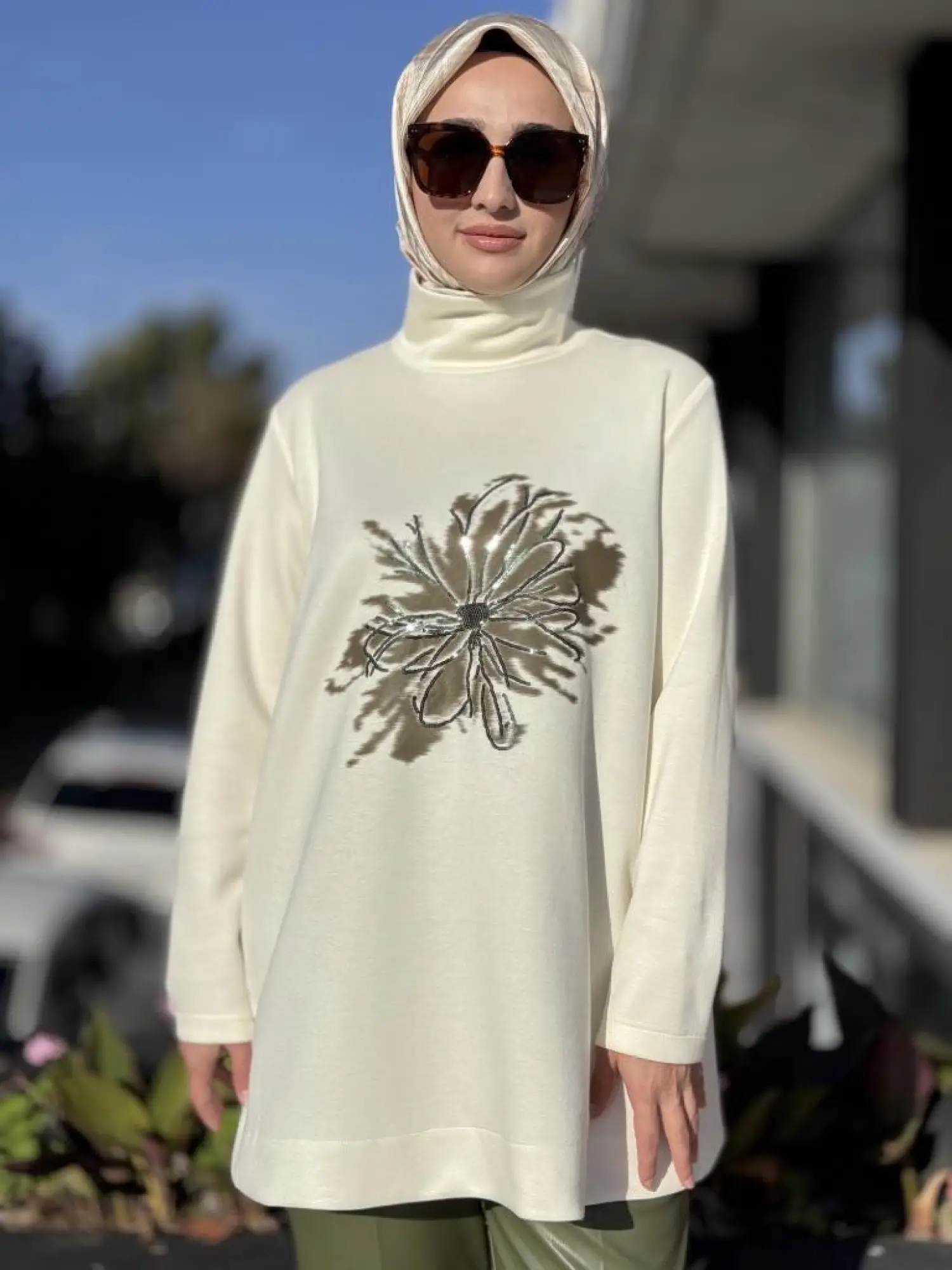 Qupra Önü Çiçek Baskılı Tunik Deri Pantolonlu Takım WAC92006