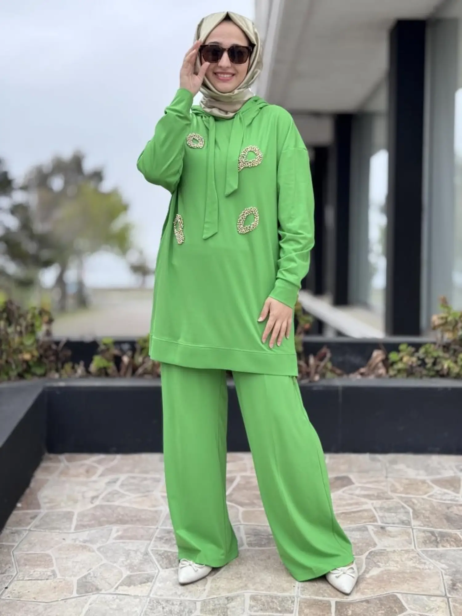 Qupra Önü Kristal Taşlı Tunik Pantolon Takım WAB82119