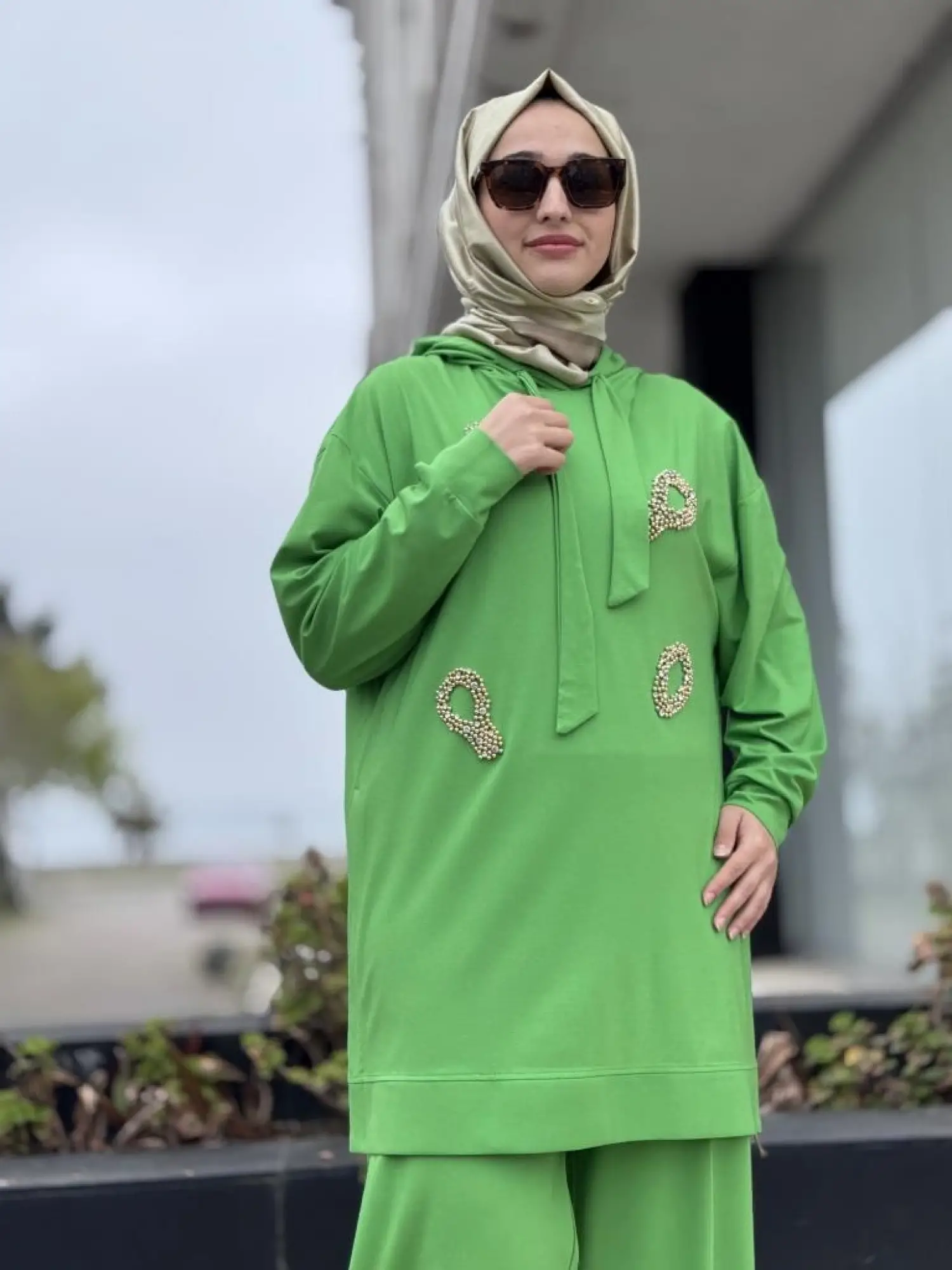 Qupra Önü Kristal Taşlı Tunik Pantolon Takım WAB82119