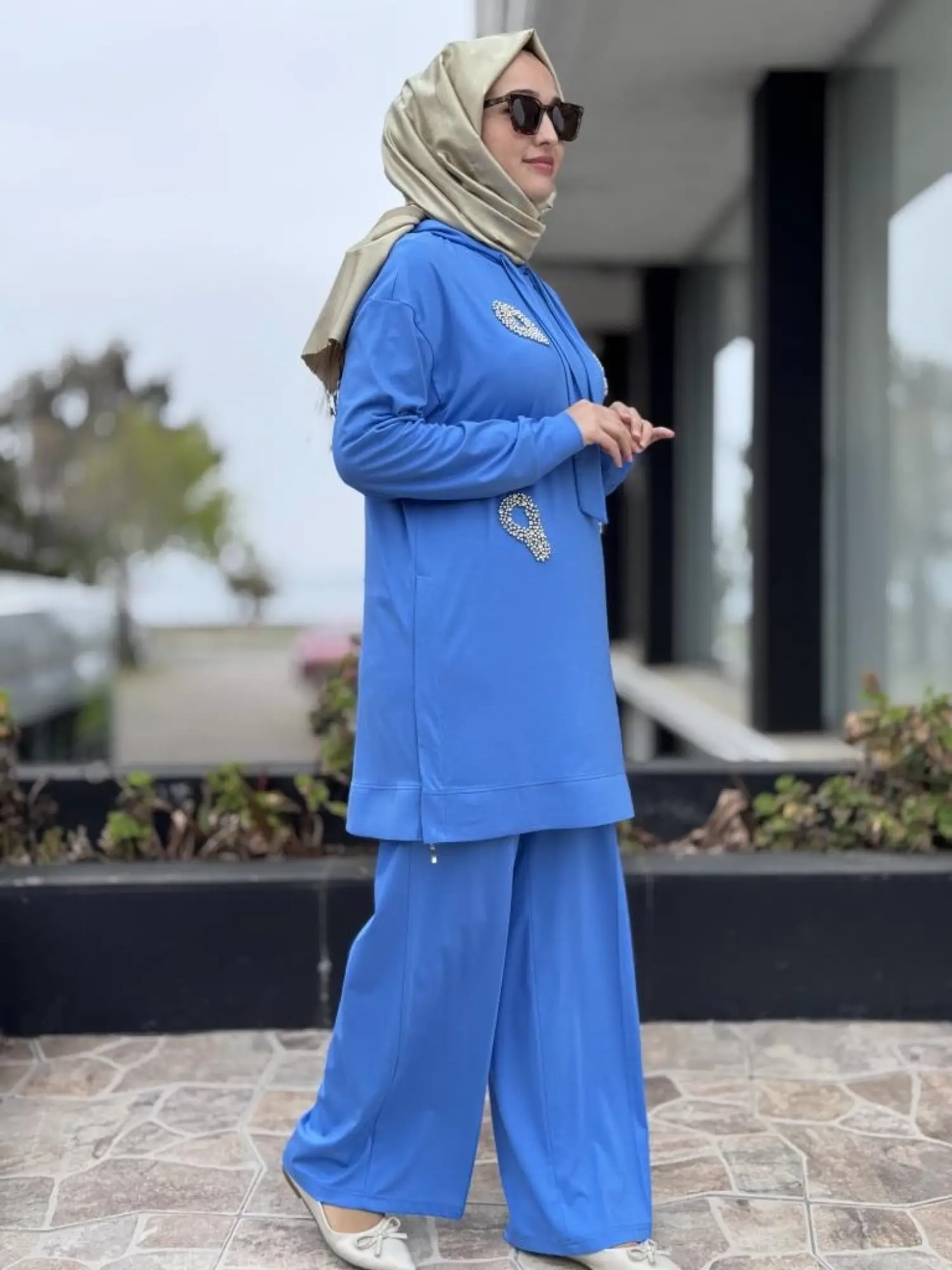 Qupra Önü Kristal Taşlı Tunik Pantolon Takım WAB82119