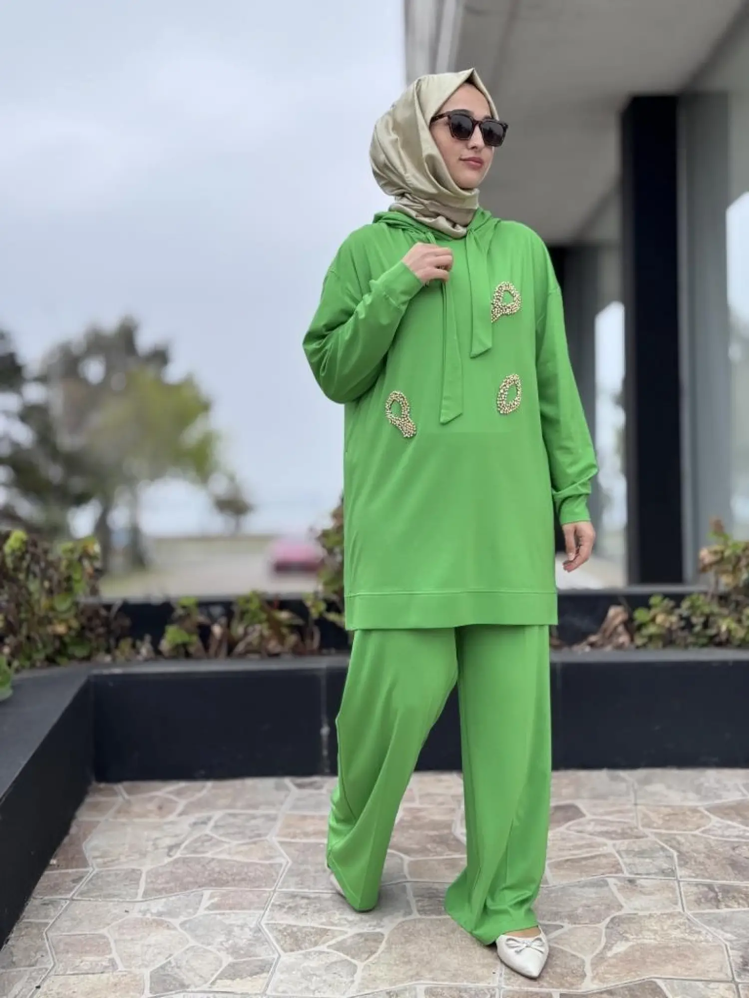 Qupra Önü Kristal Taşlı Tunik Pantolon Takım WAB82119