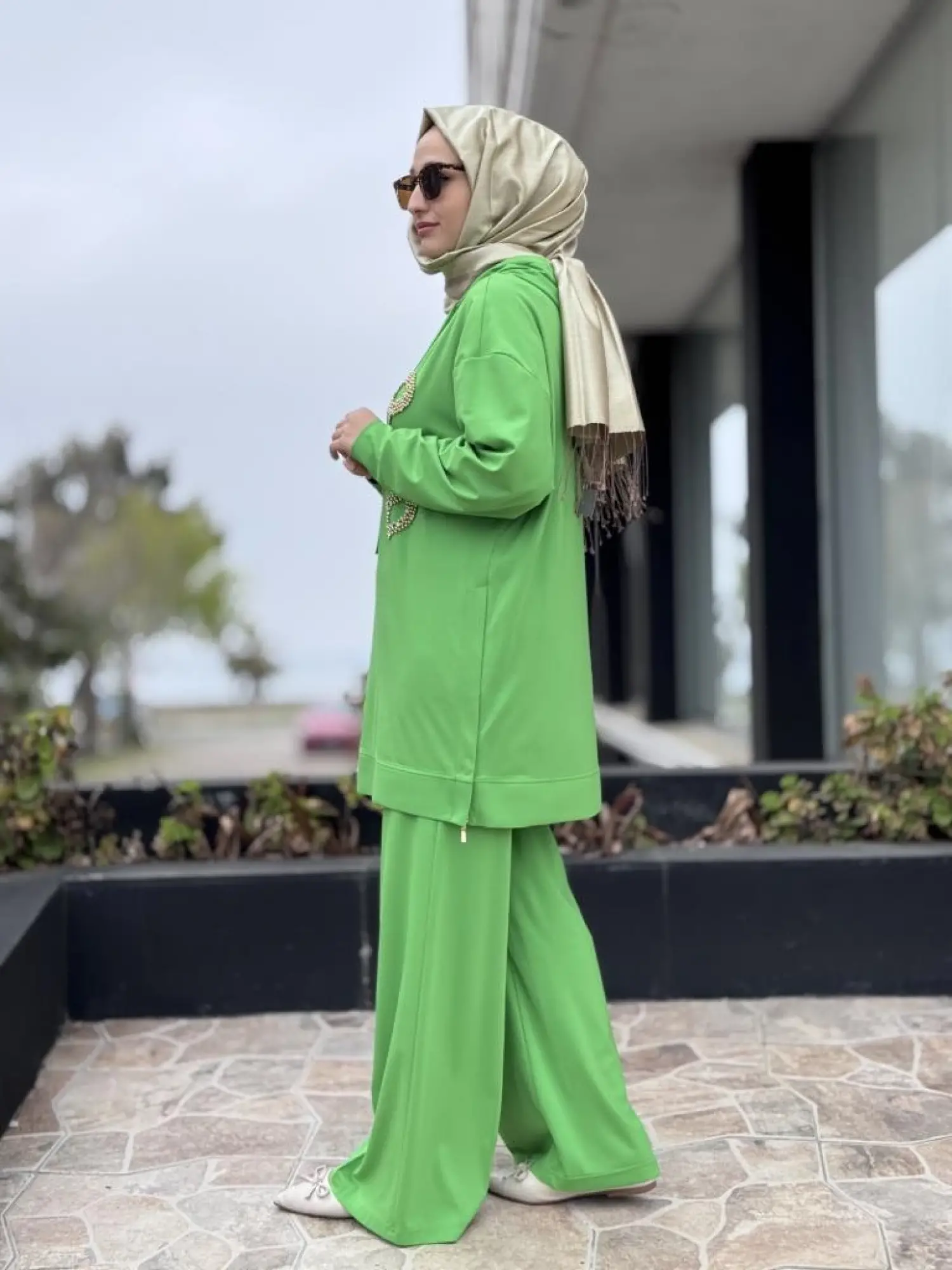 Qupra Önü Kristal Taşlı Tunik Pantolon Takım WAB82119