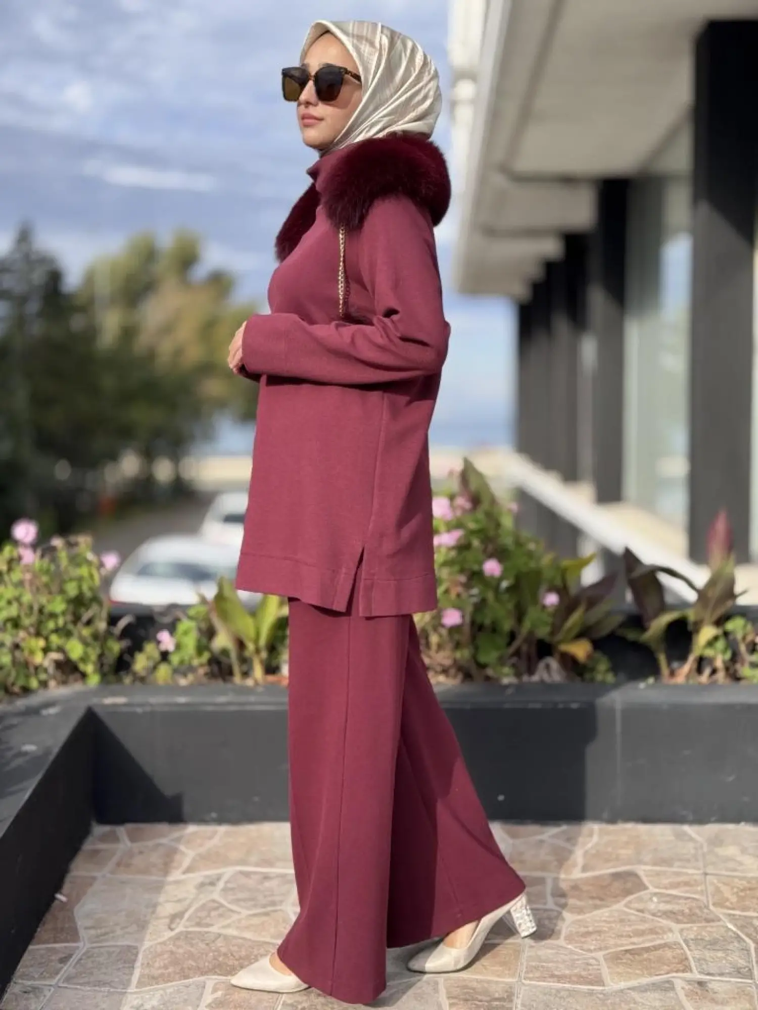 Qupra Seyyar Kürk Aksesuarlı Tunik Pantolon Takım WAC92054