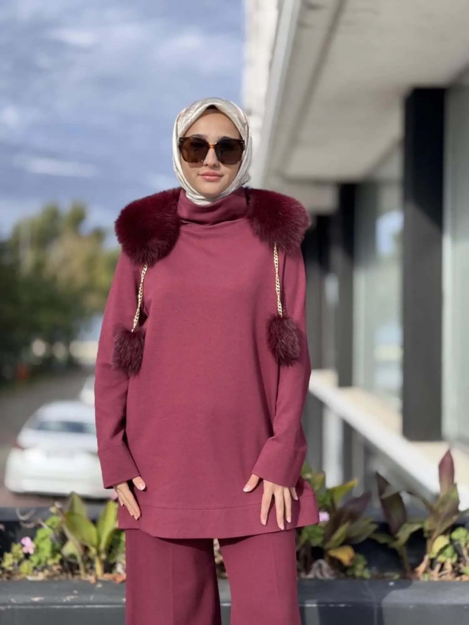 Qupra Seyyar Kürk Aksesuarlı Tunik Pantolon Takım WAC92054