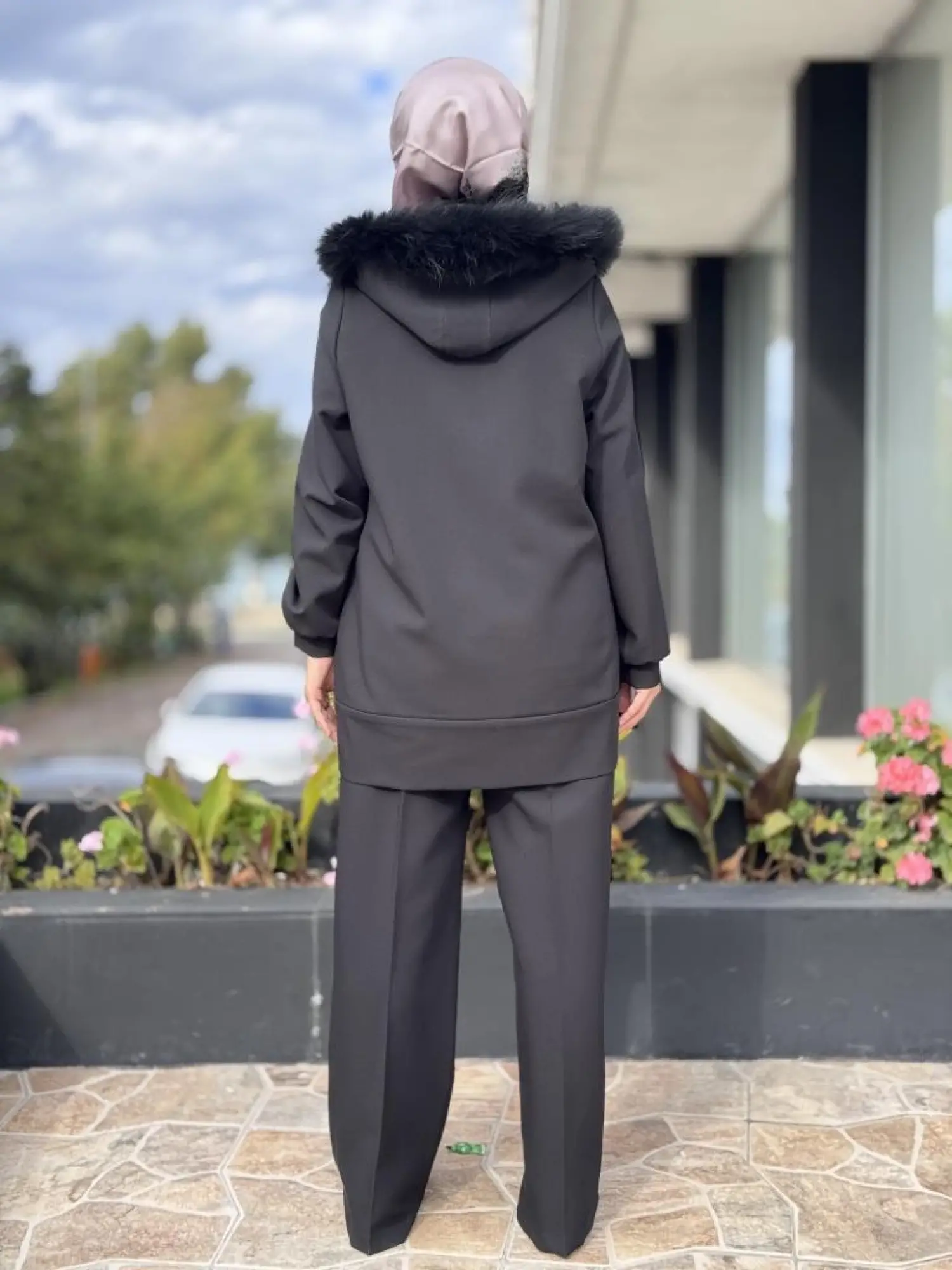 Qupra Seyyar Kürk Kapüşonlu Kap Pantolon Takım WAC92001